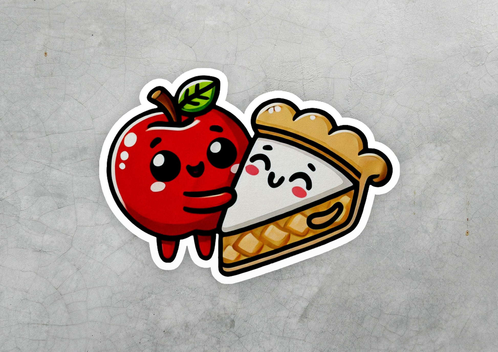 a sticker of a piece of pie and apple