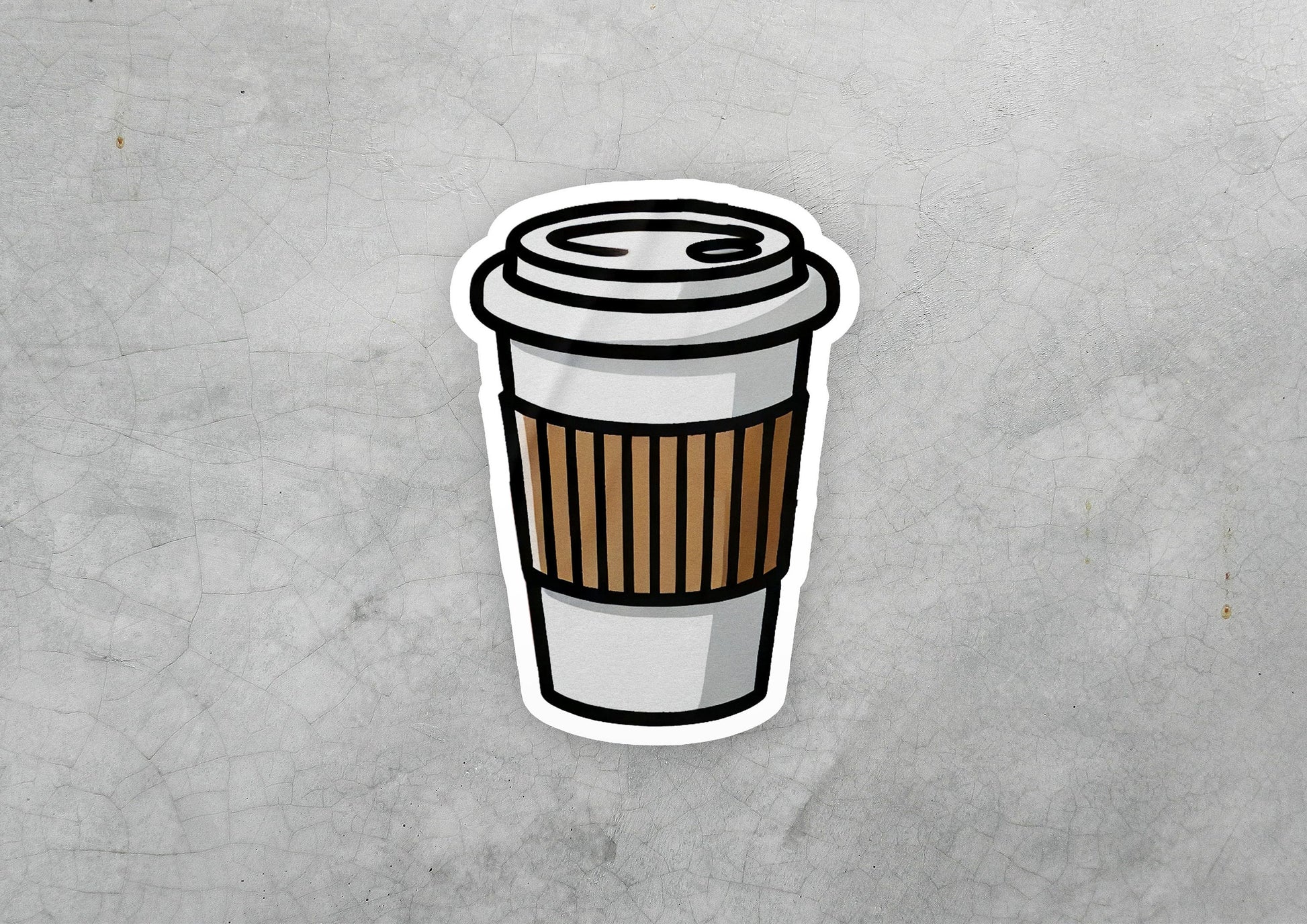 a sticker of a coffee cup on a gray background