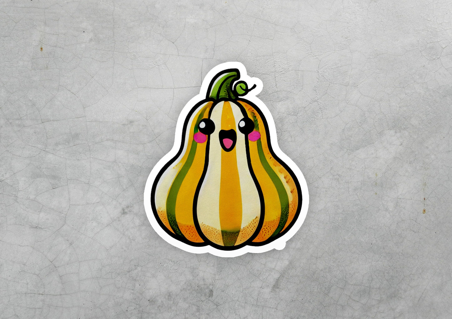 a sticker of a pumpkin with a face drawn on it