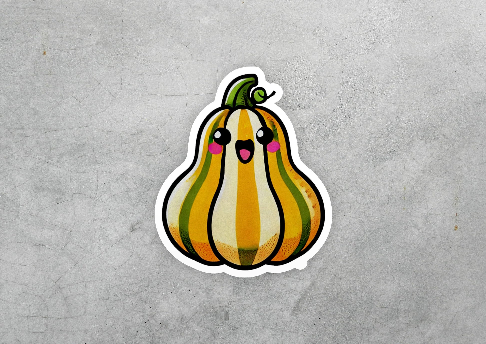 a sticker of a pumpkin with a face drawn on it