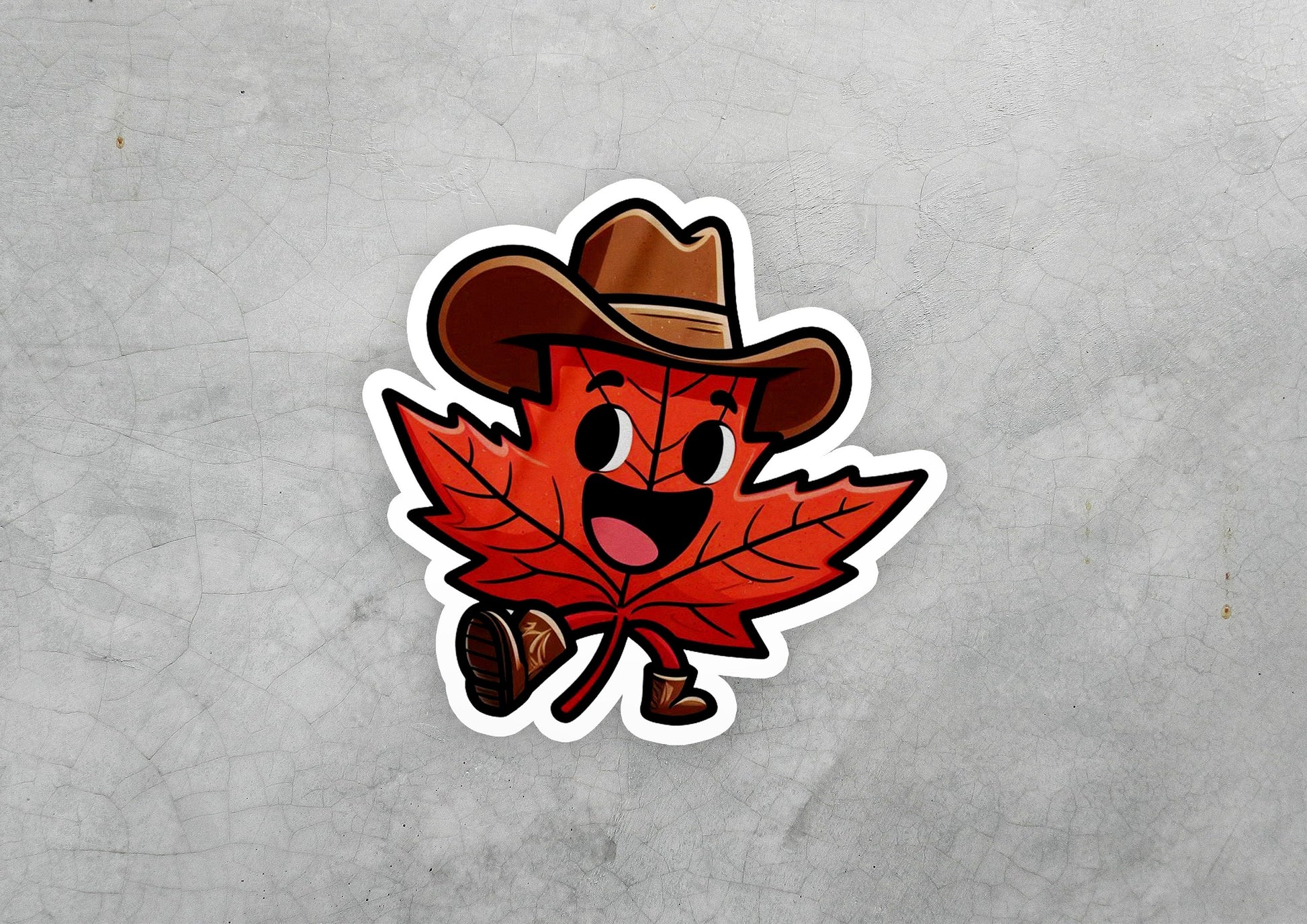 a sticker of a leaf wearing a cowboy hat