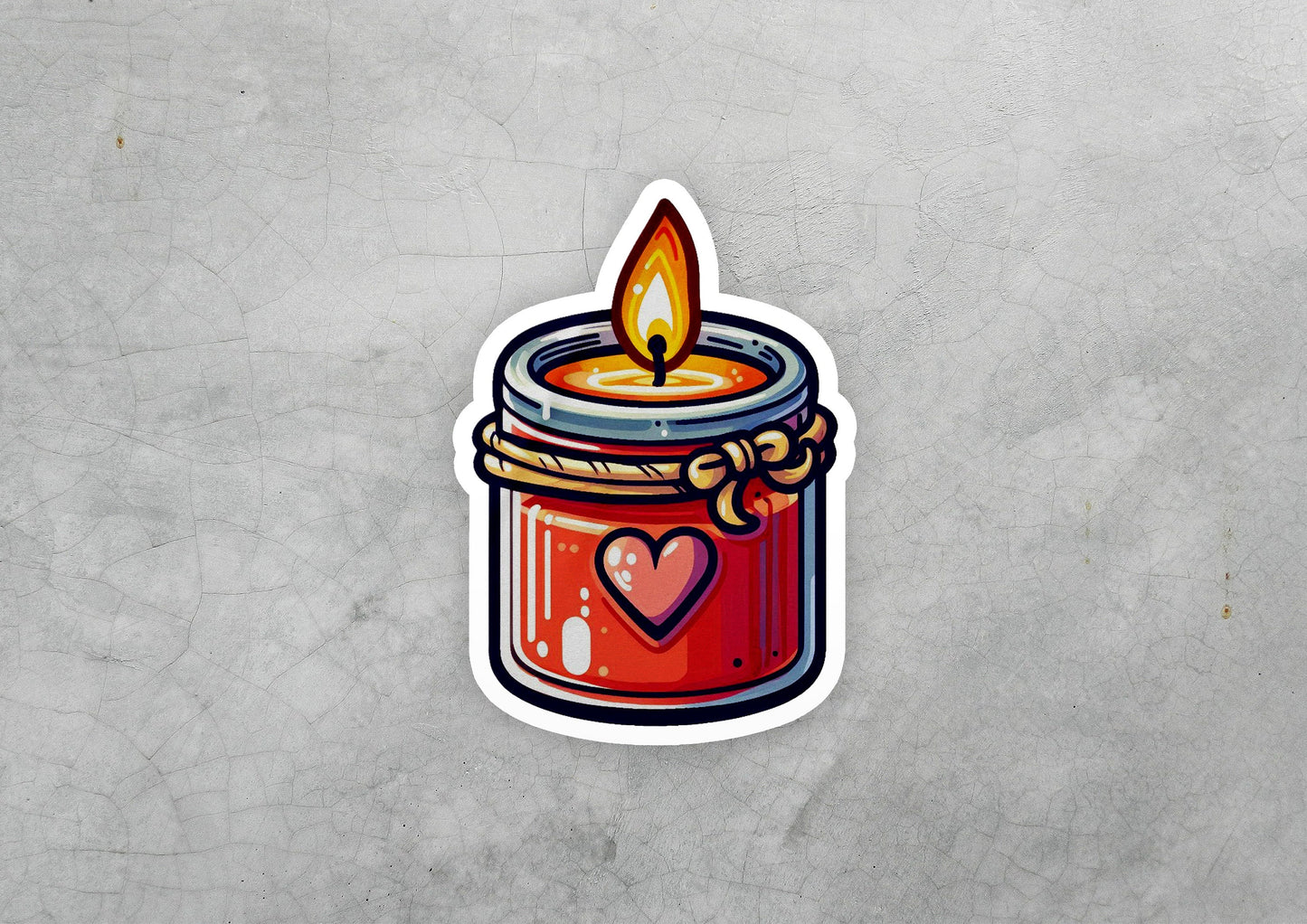 a sticker of a candle with a heart on it