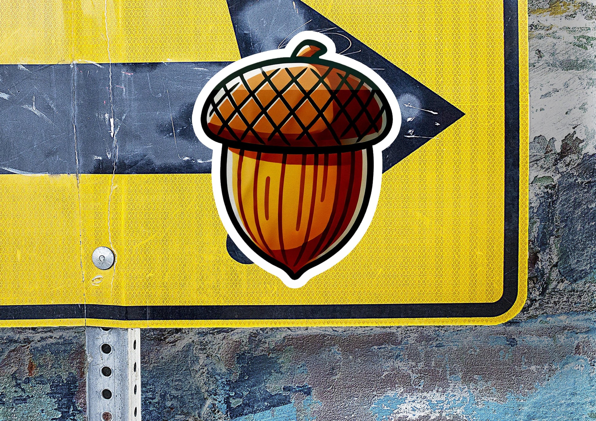 a close up of a street sign with a acorn on it