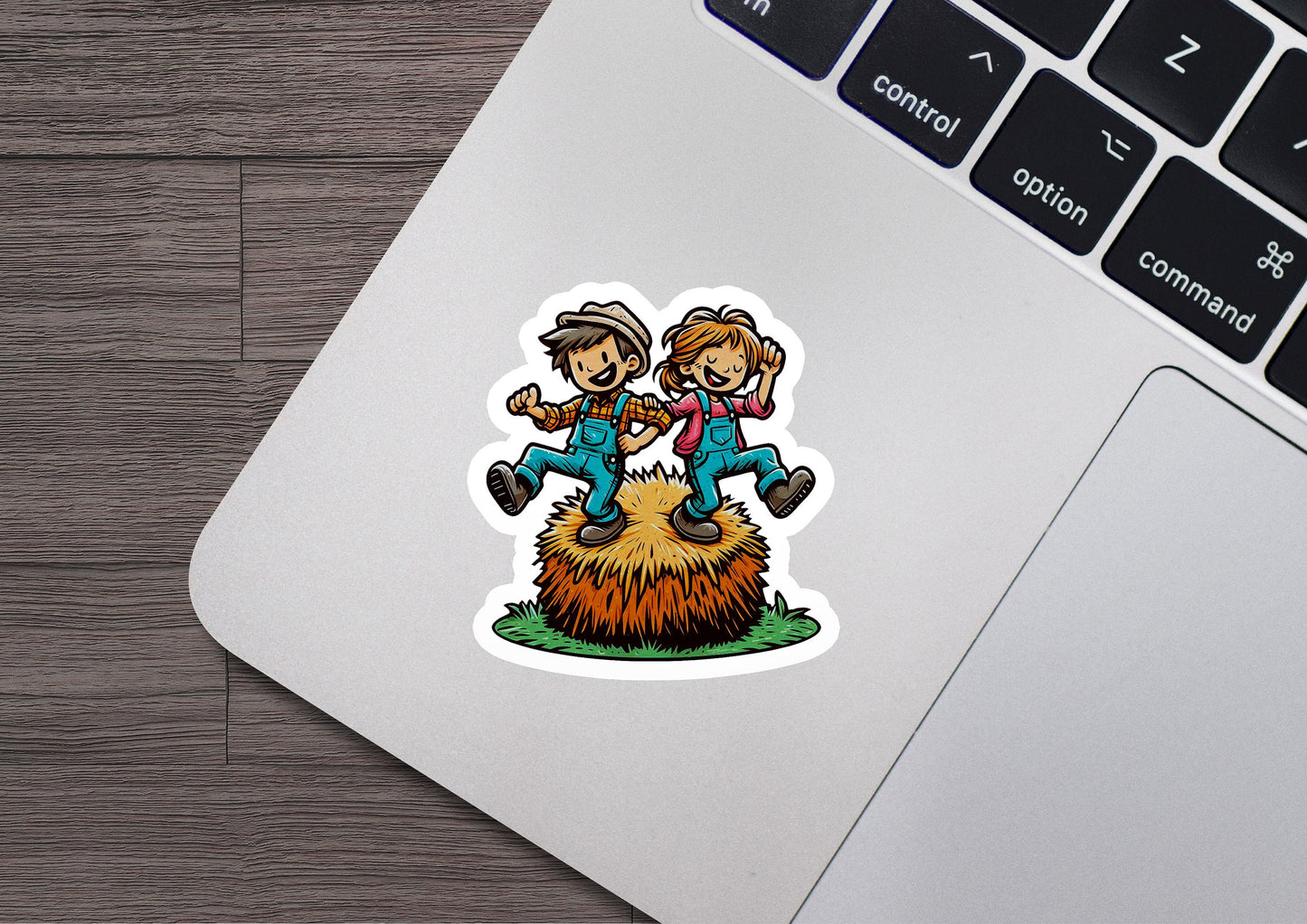 a sticker of two people sitting on top of a pumpkin