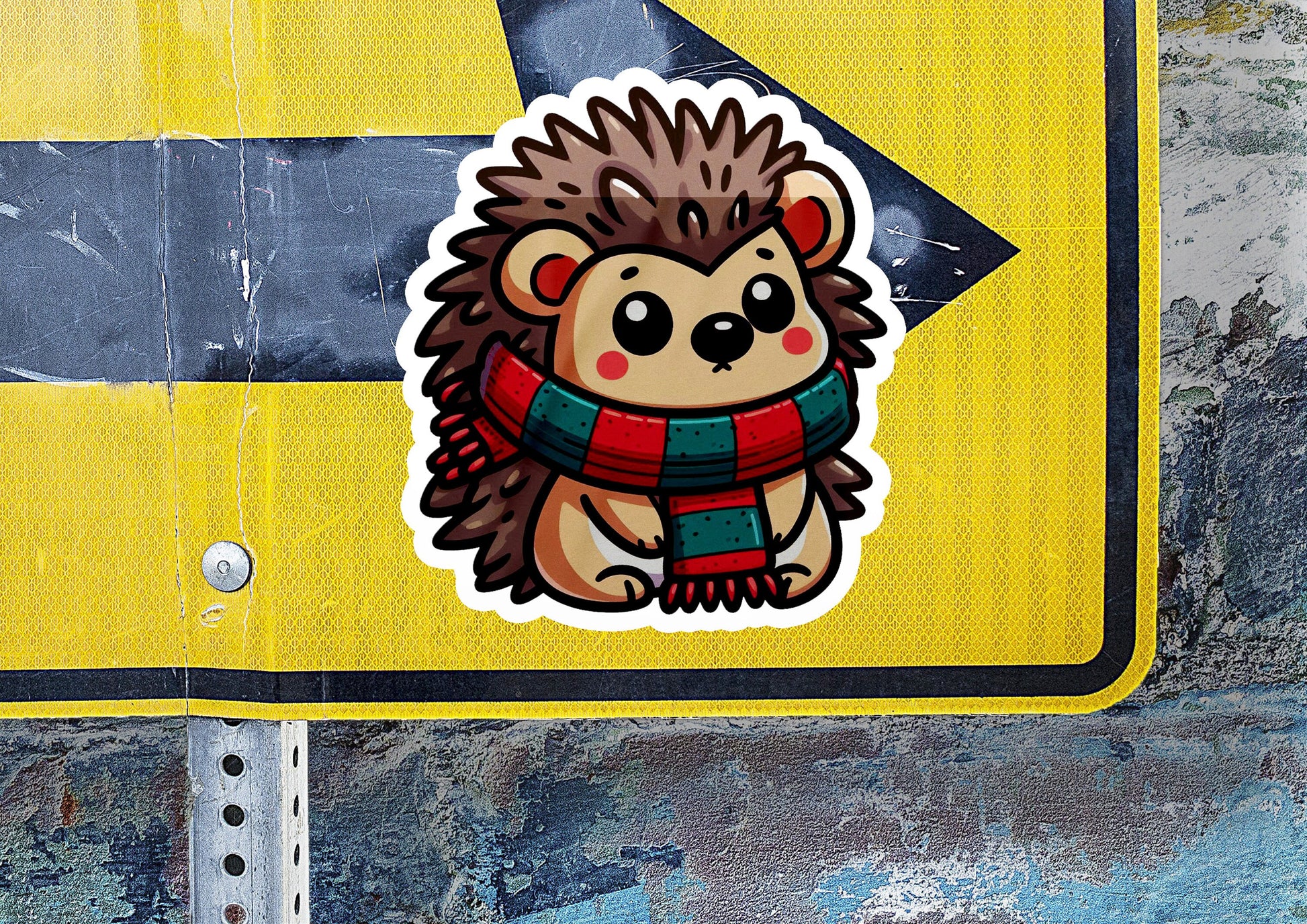 a sticker of a hedge wearing a scarf