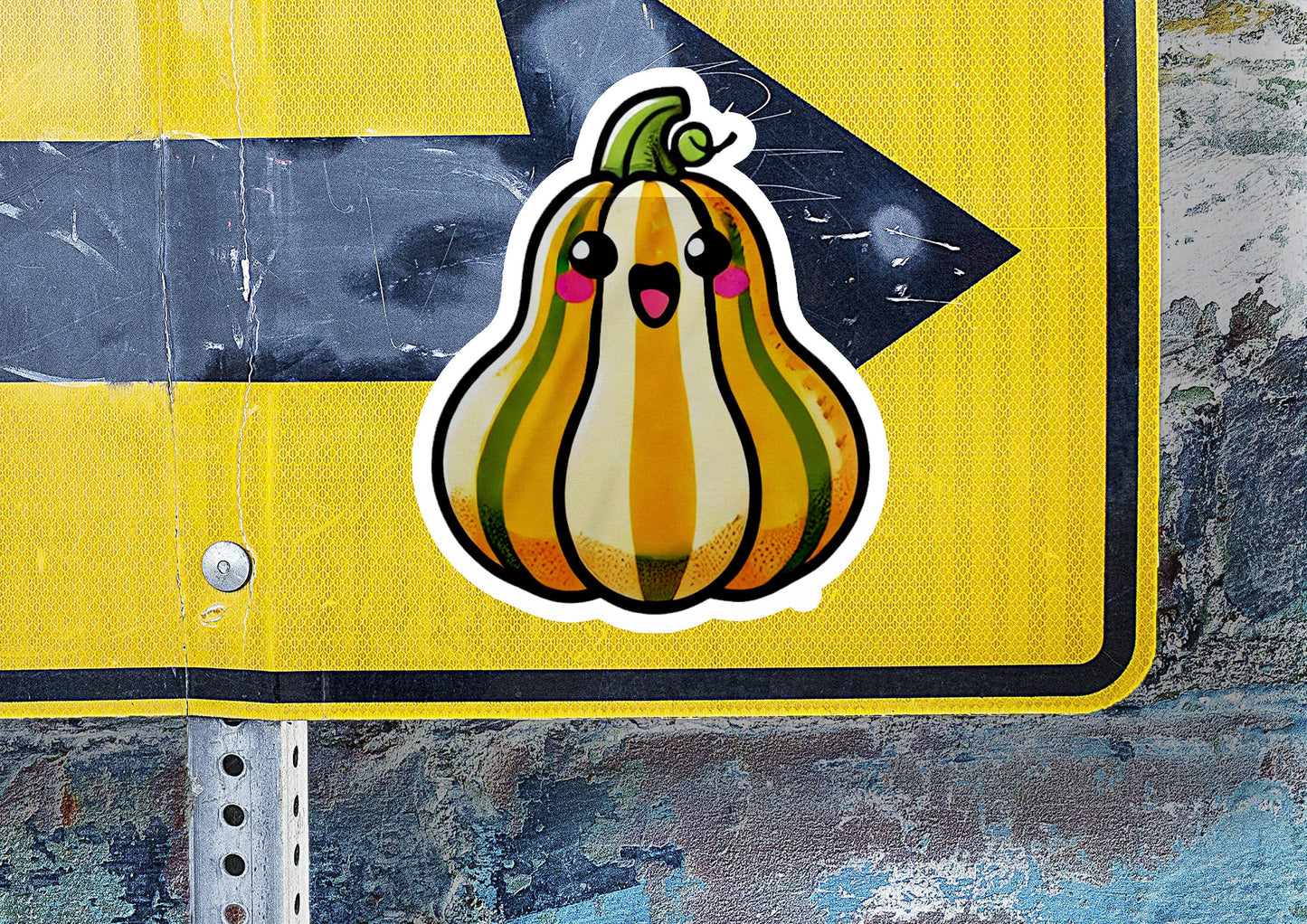 a close up of a street sign with a sticker on it