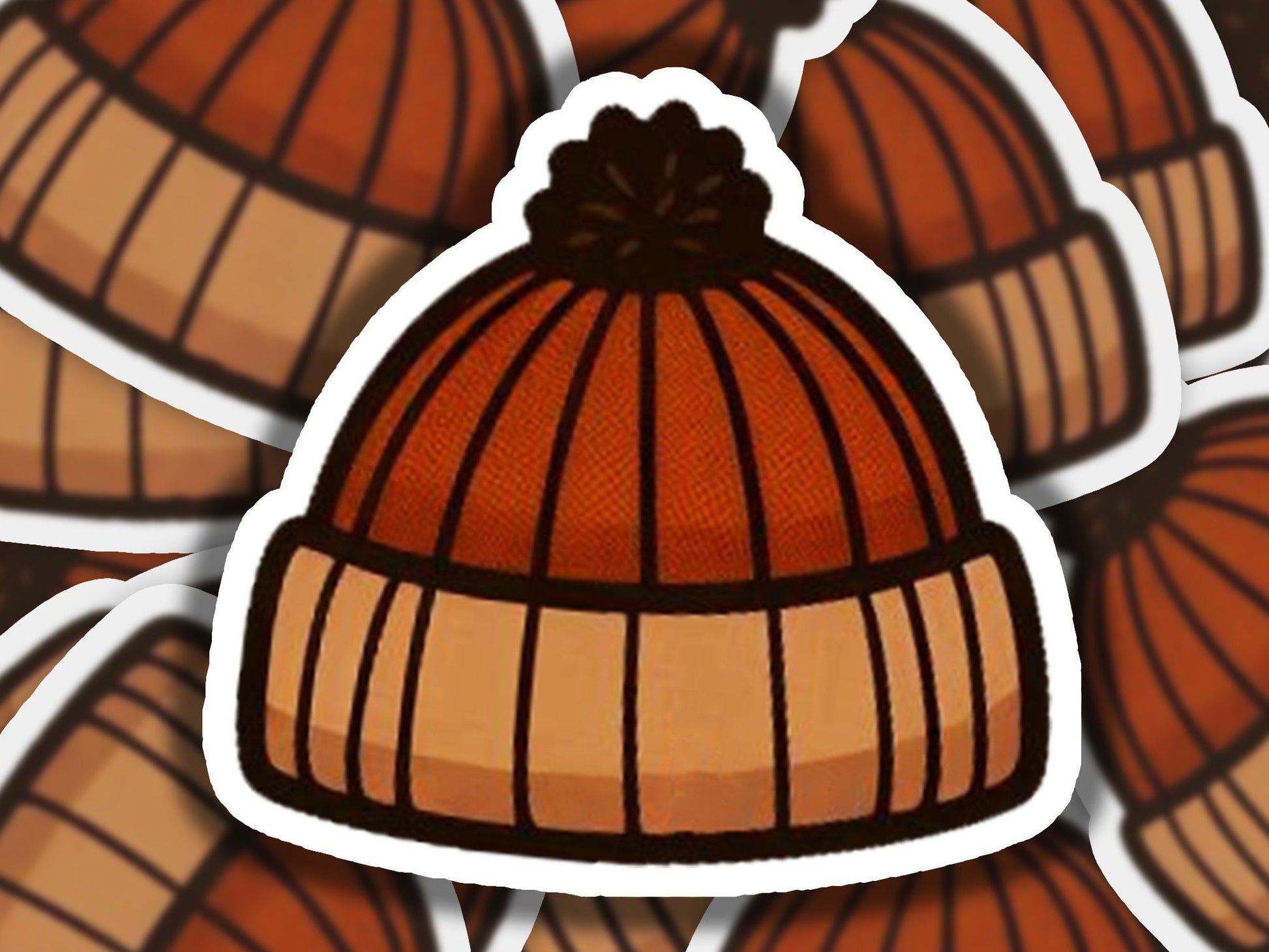 a close up of a sticker of a beanie