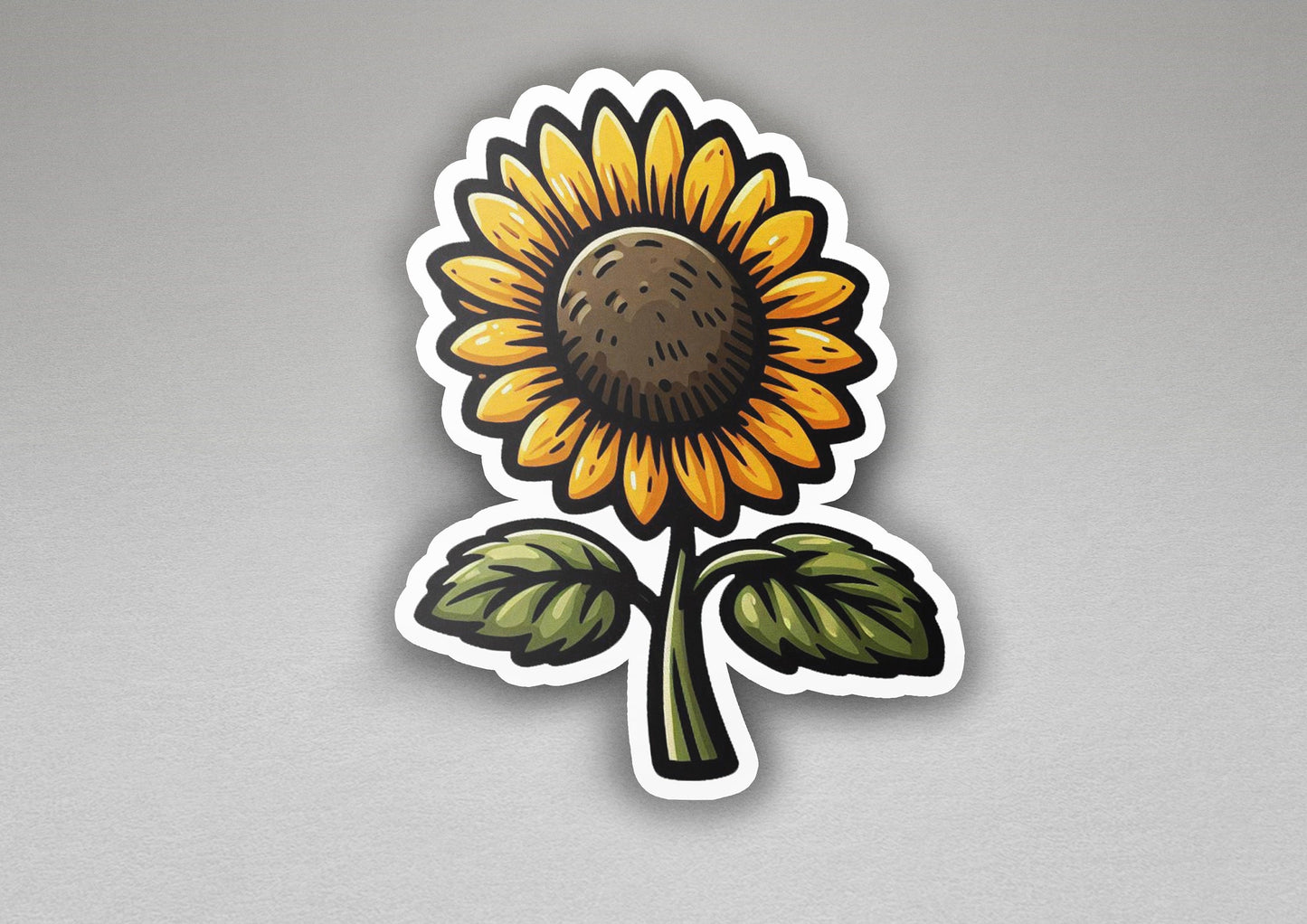 a sticker of a sunflower on a gray background