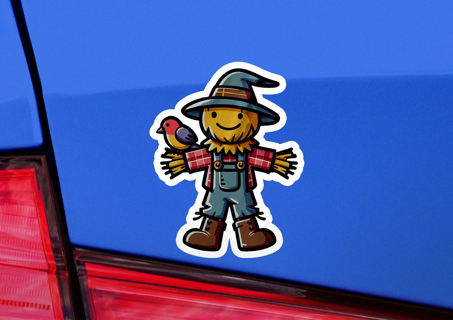 a sticker of a scarecrow wearing a hat