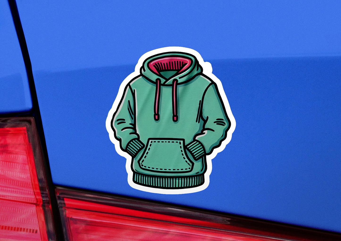 a green hoodie sticker on the back of a car