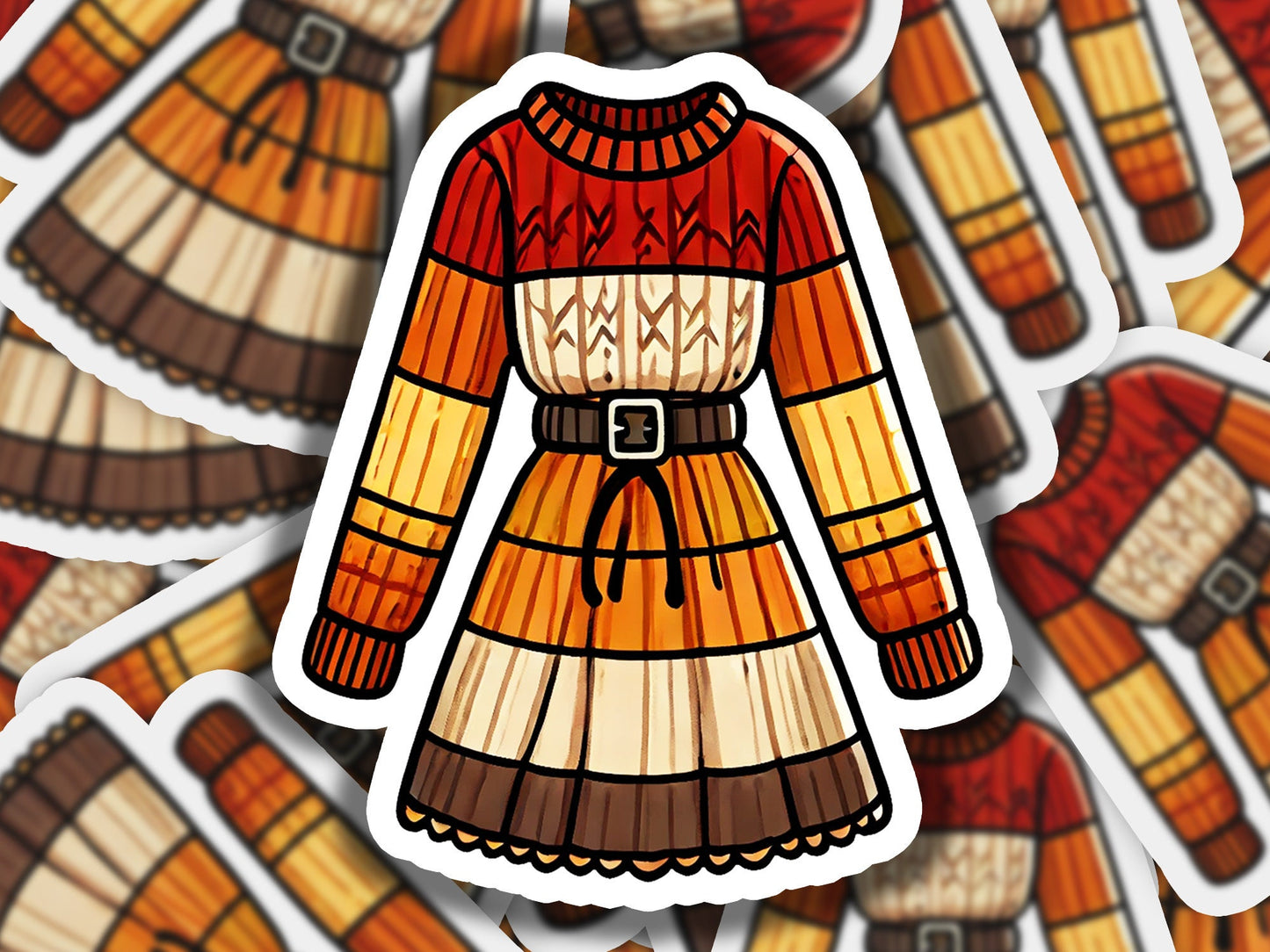 a sticker of a dress with a belt on it