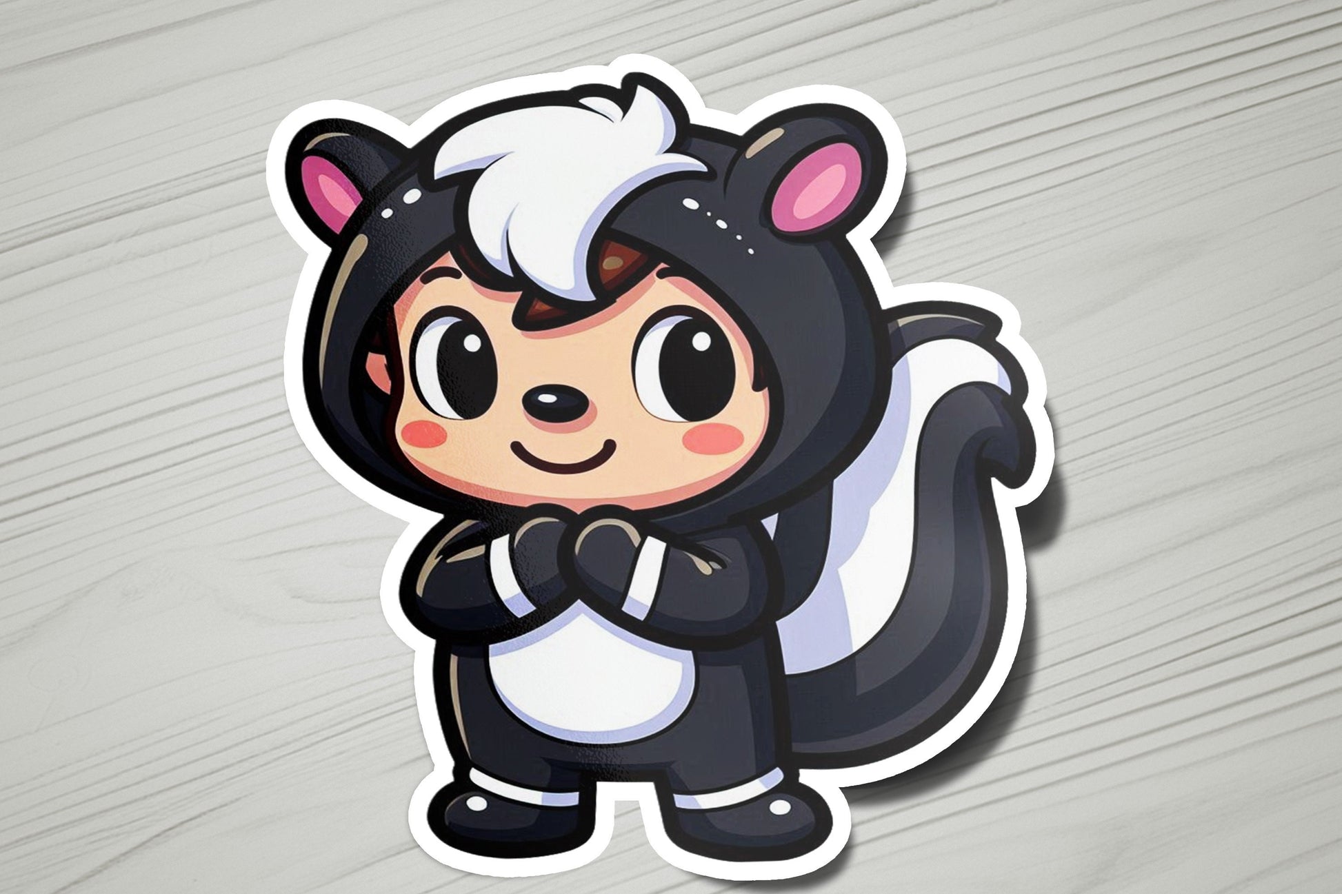 a sticker of a cartoon character in a panda suit