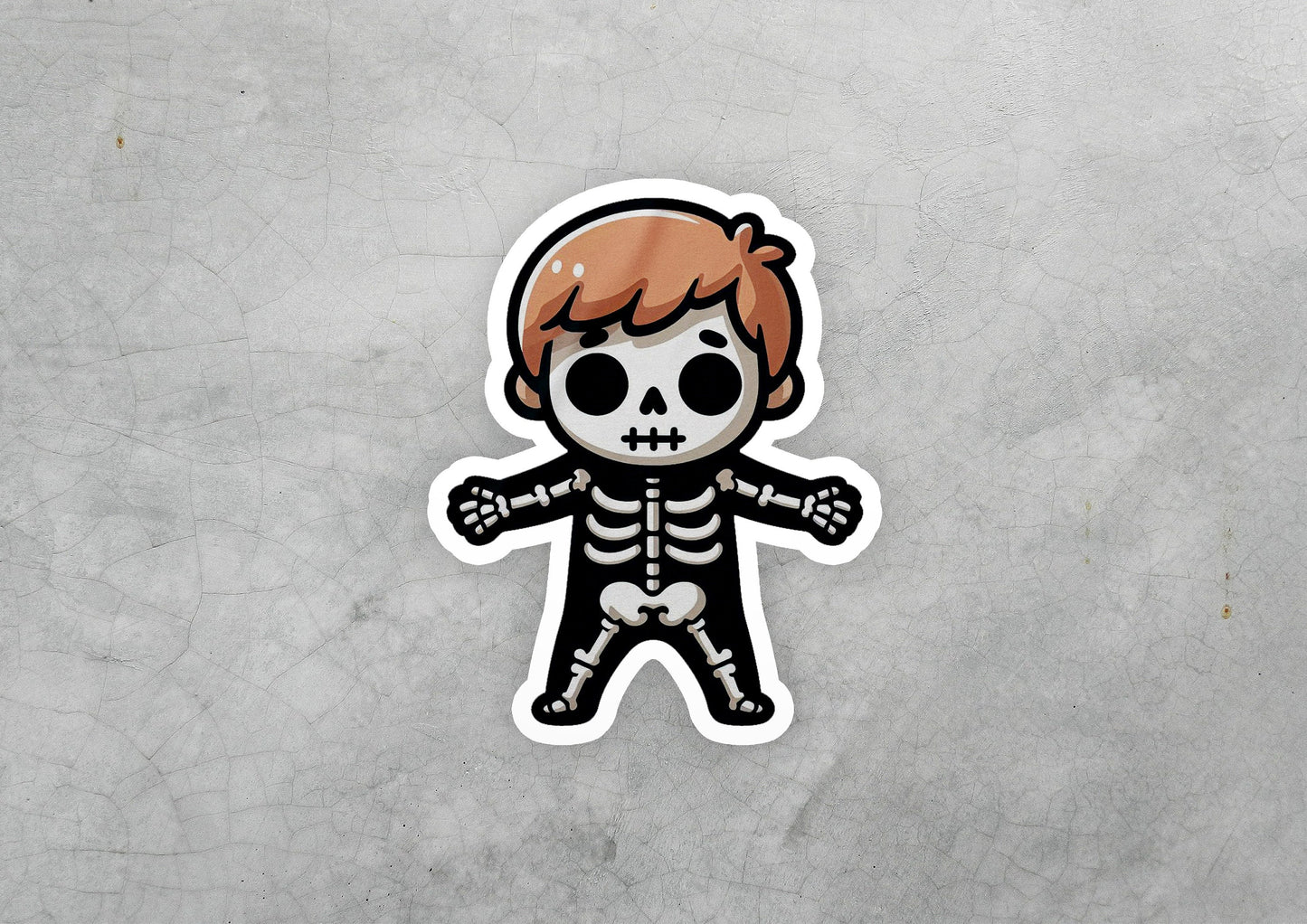 a sticker of a skeleton in a skeleton suit