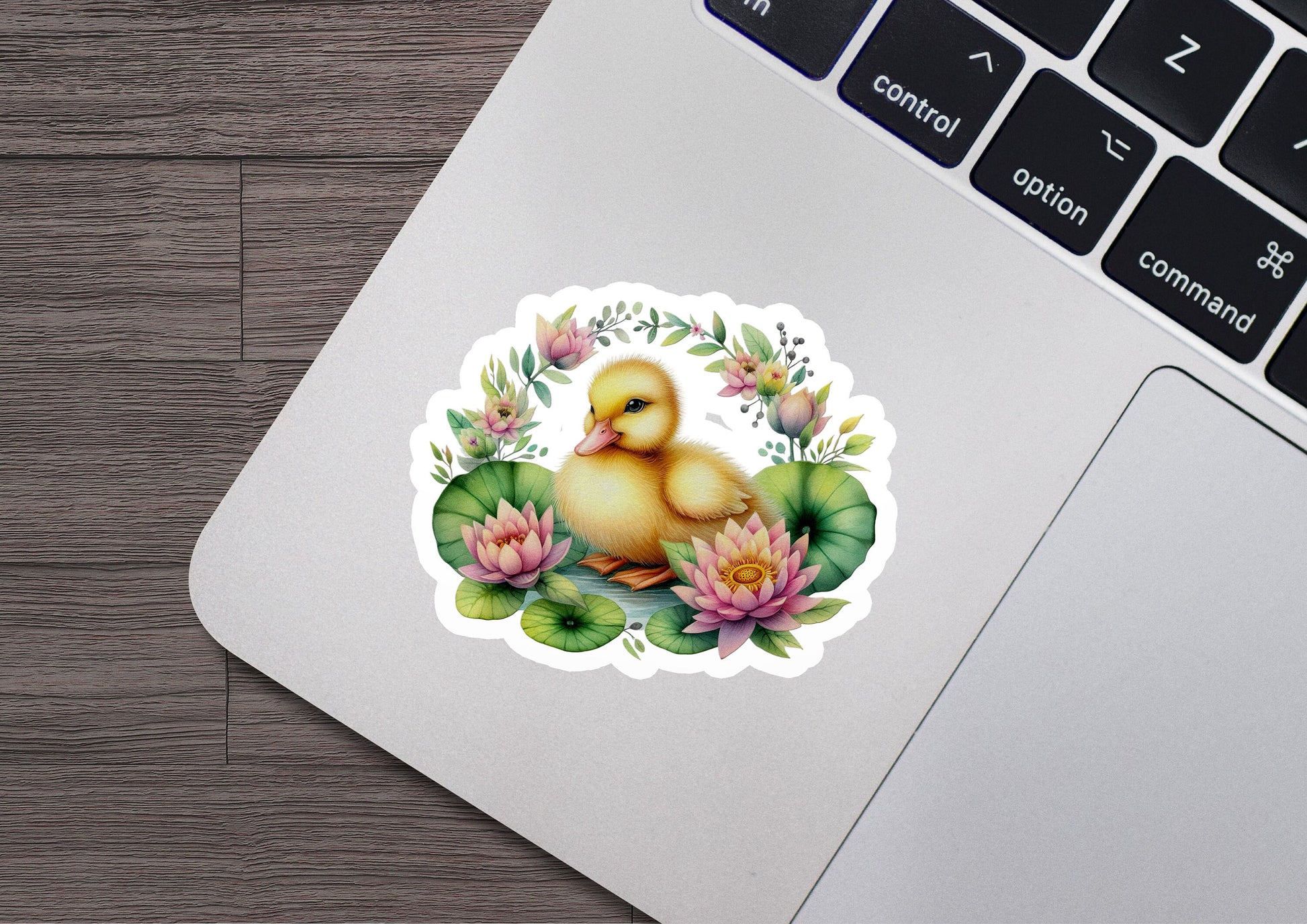 a sticker of a duck on a laptop keyboard