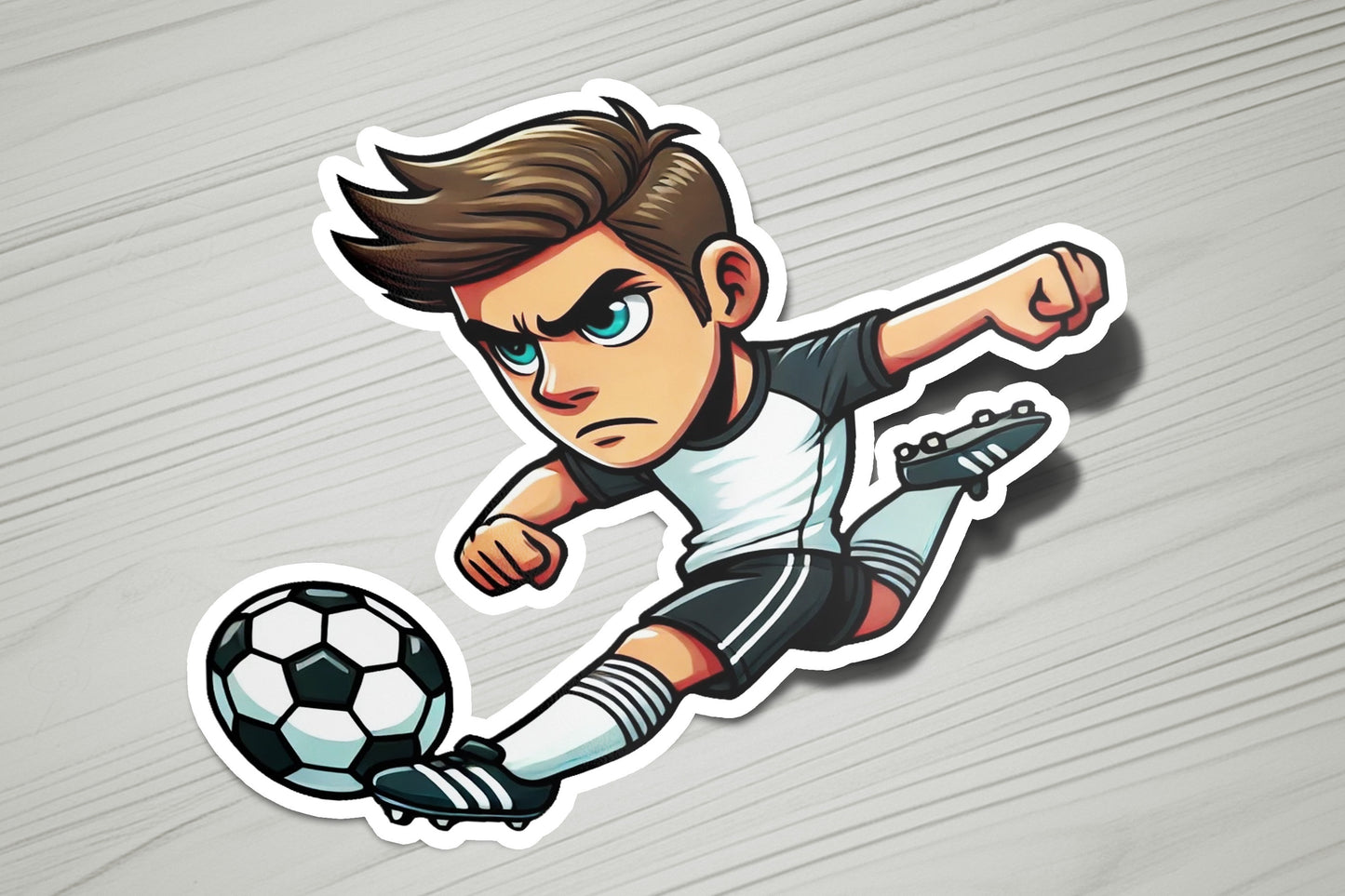 a sticker of a man kicking a soccer ball