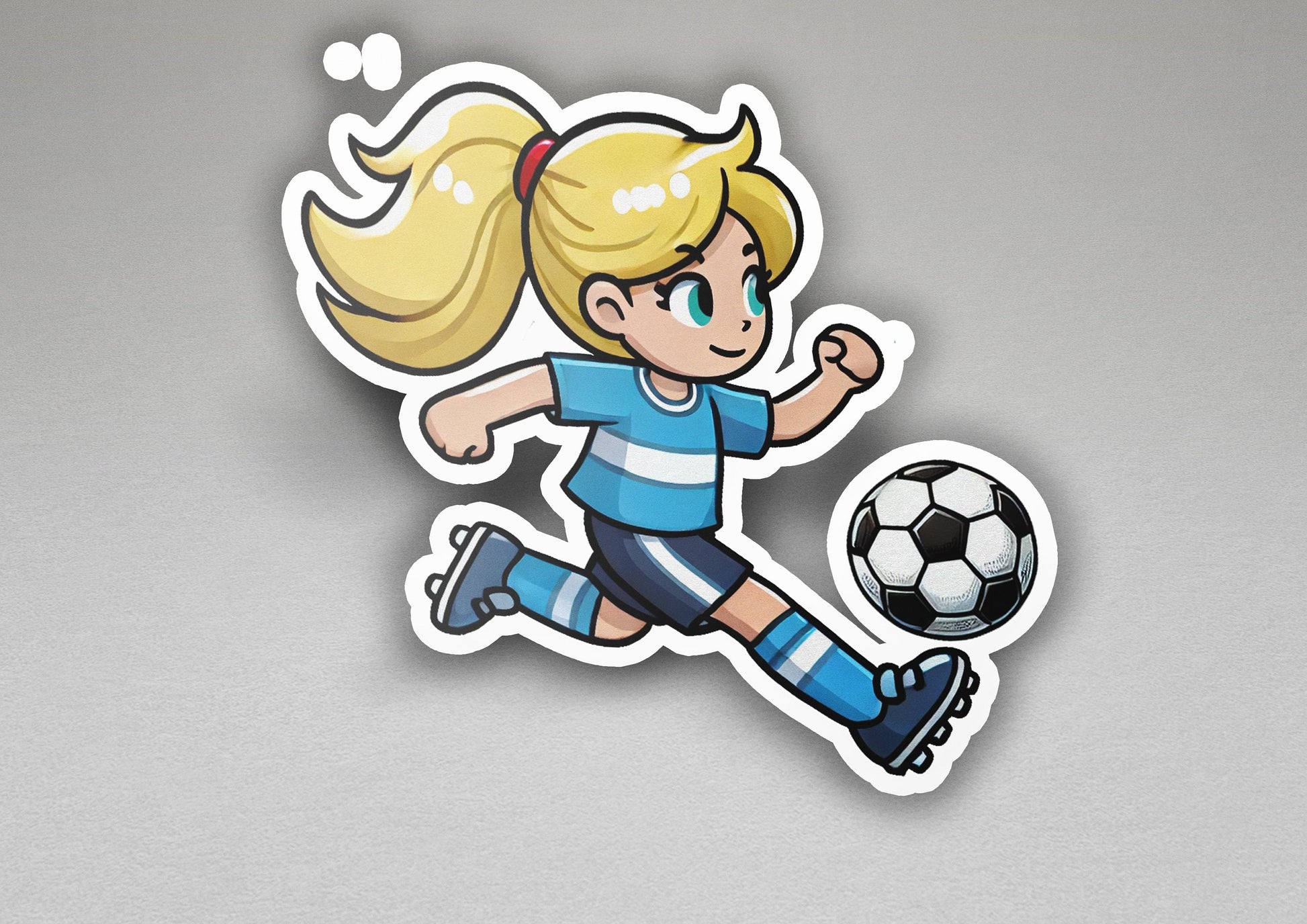 a sticker of a girl kicking a soccer ball