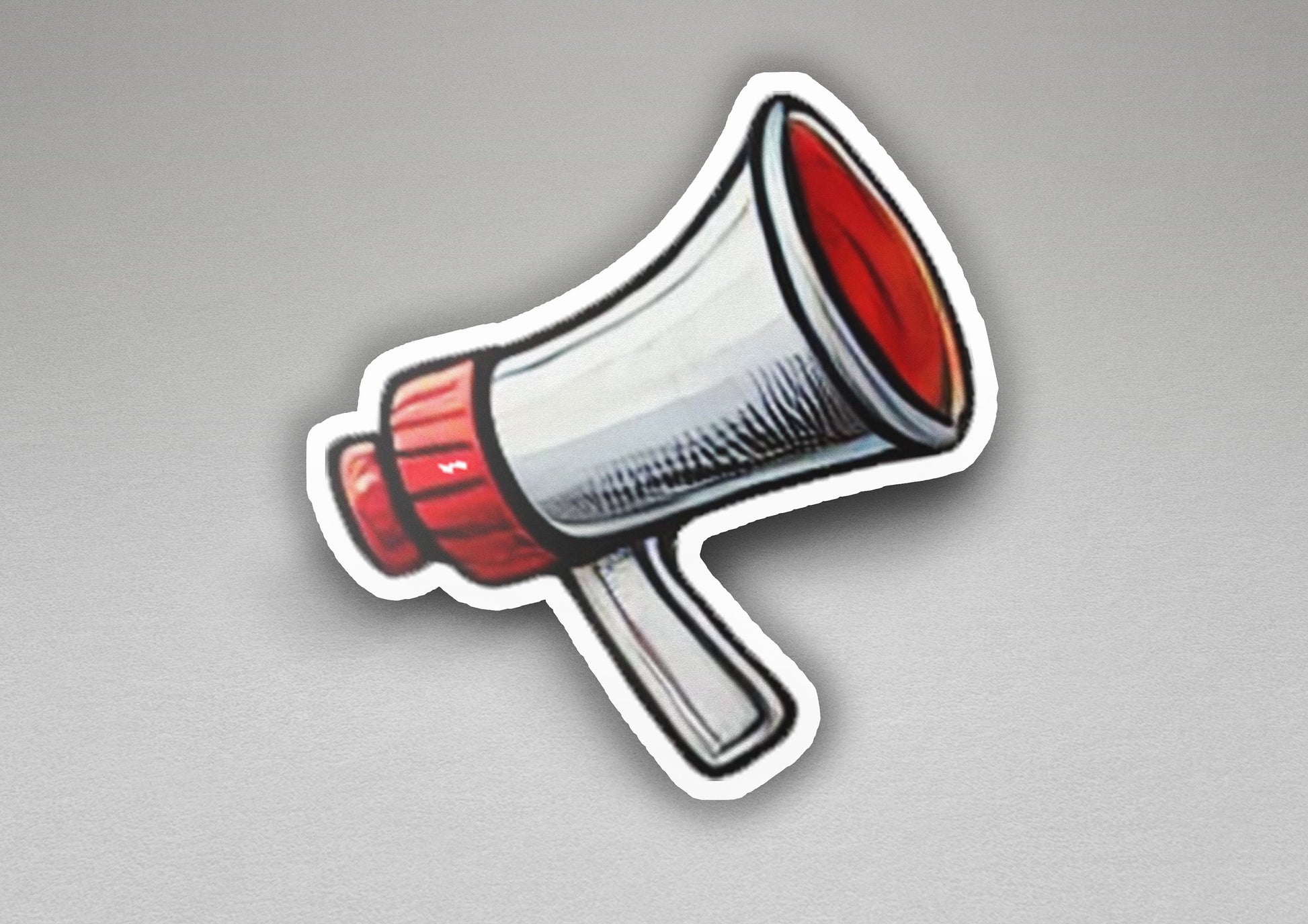 a sticker of a red and white megaphone