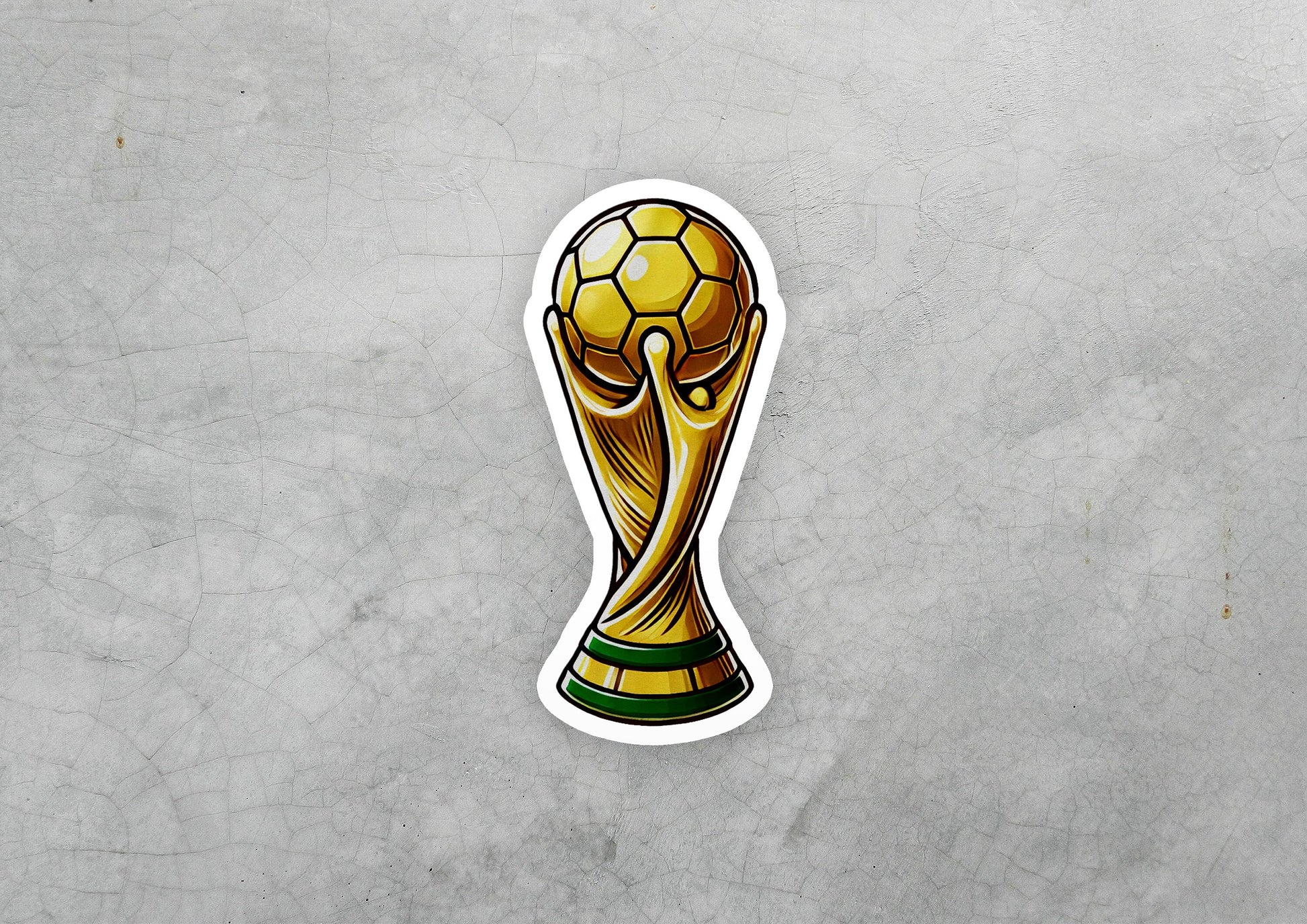 a sticker of a golden soccer trophy