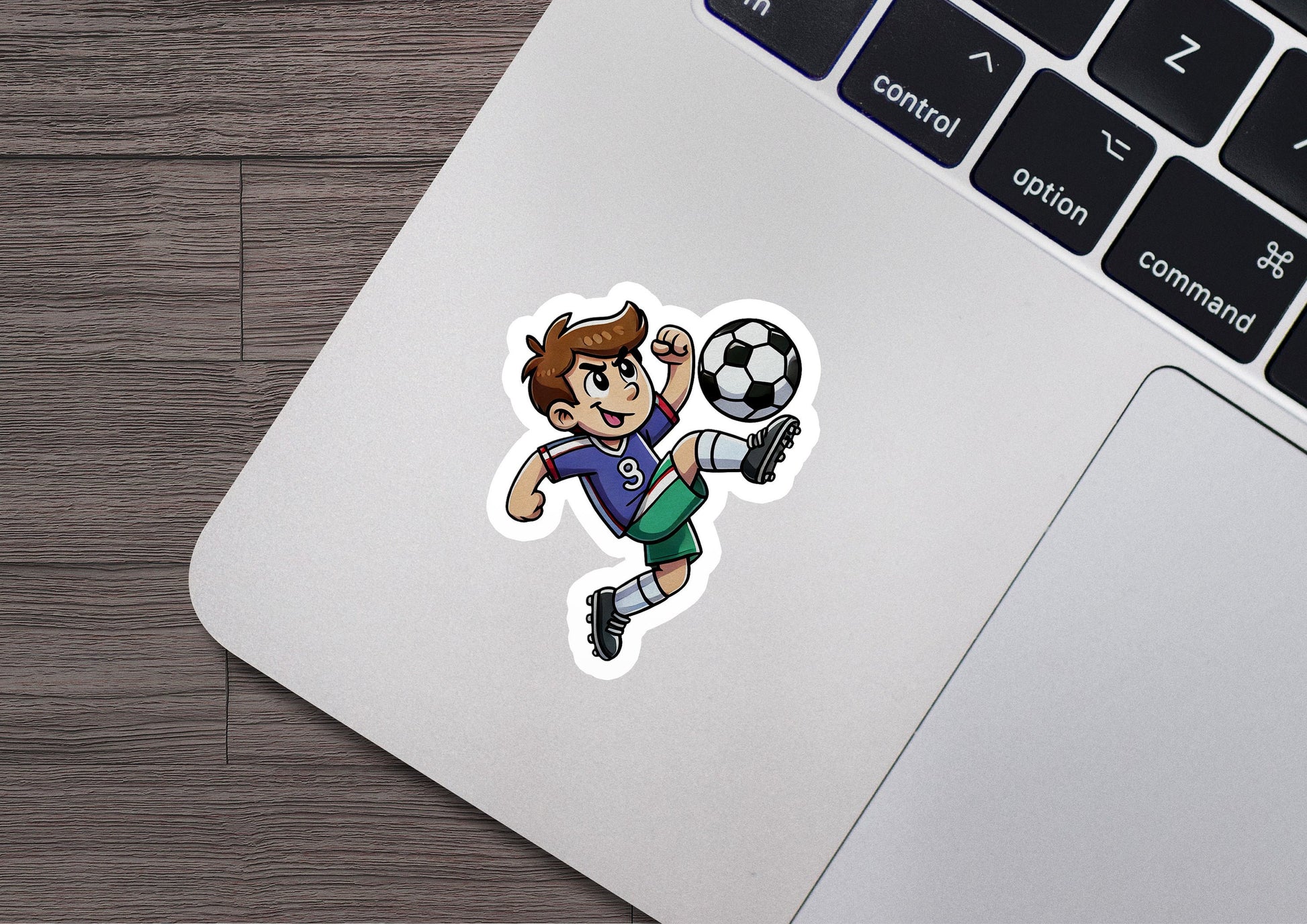 a sticker of a soccer player kicking a soccer ball