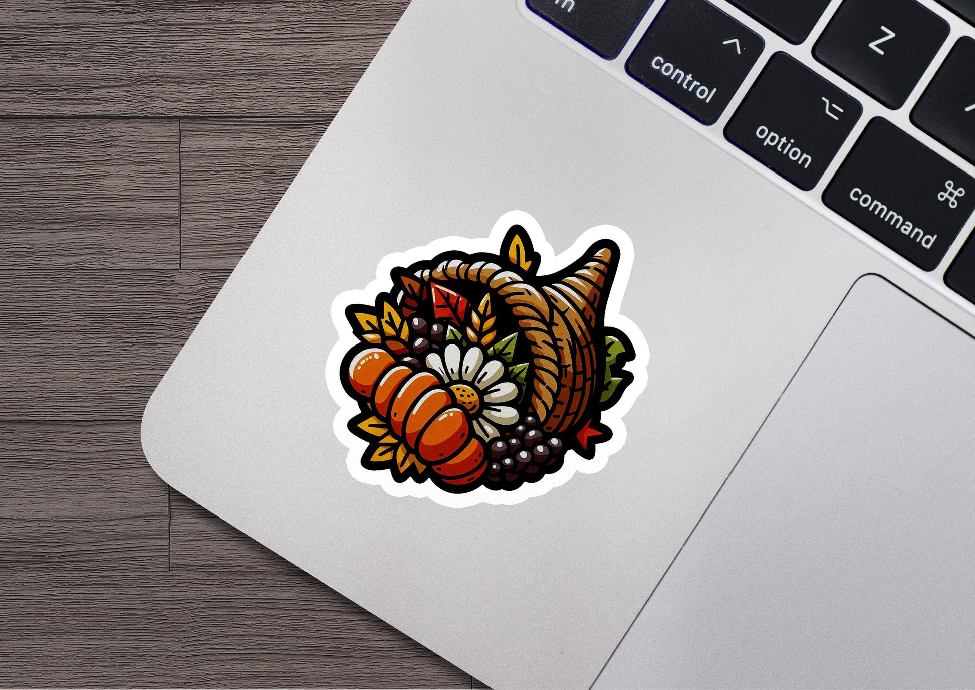 a sticker of a turkey holding a pumpkin