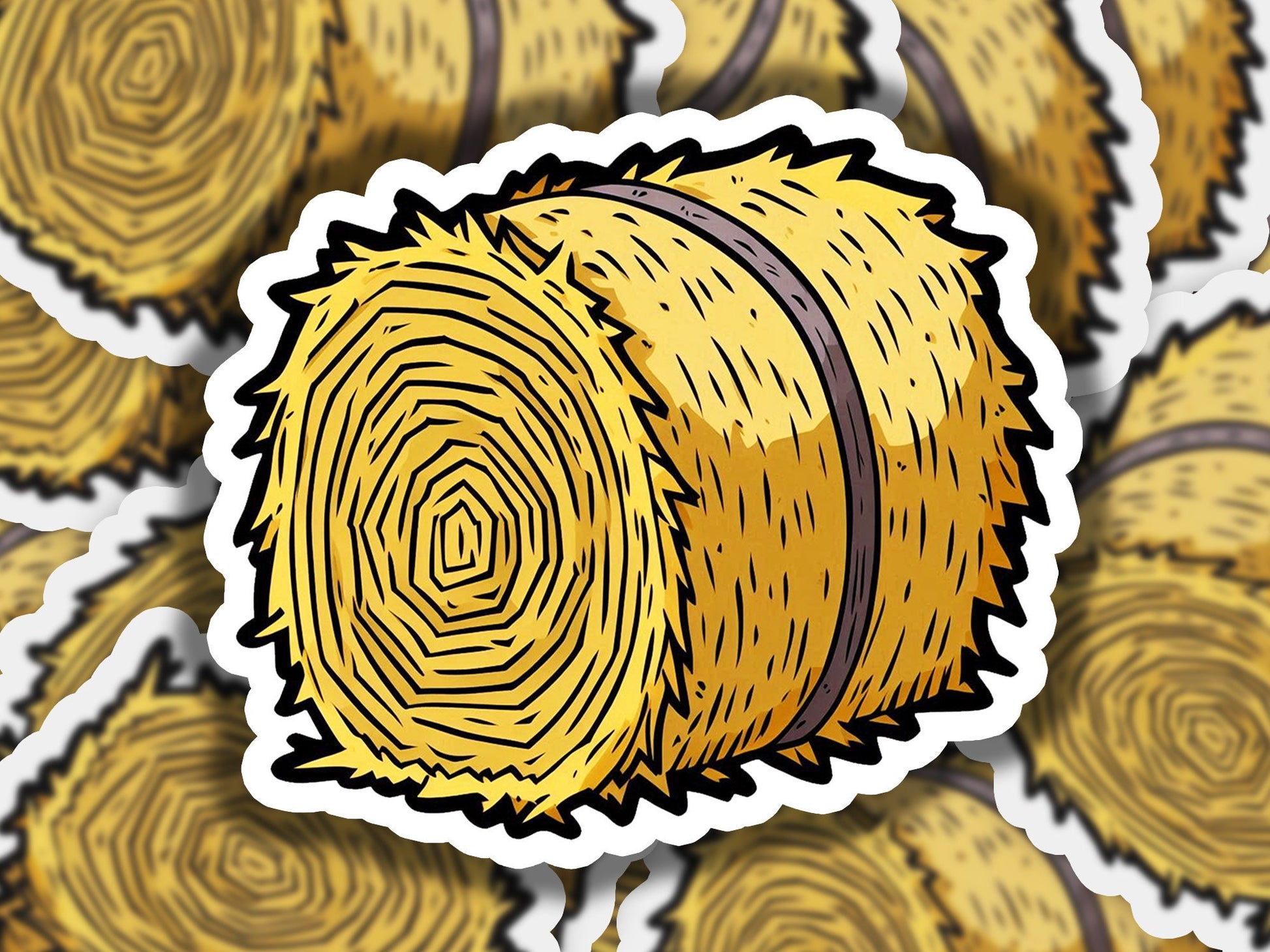 a sticker of a round hay bale