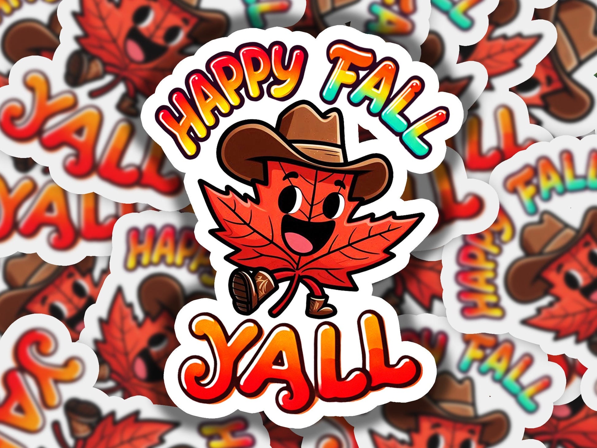 a bunch of stickers that say happy fall