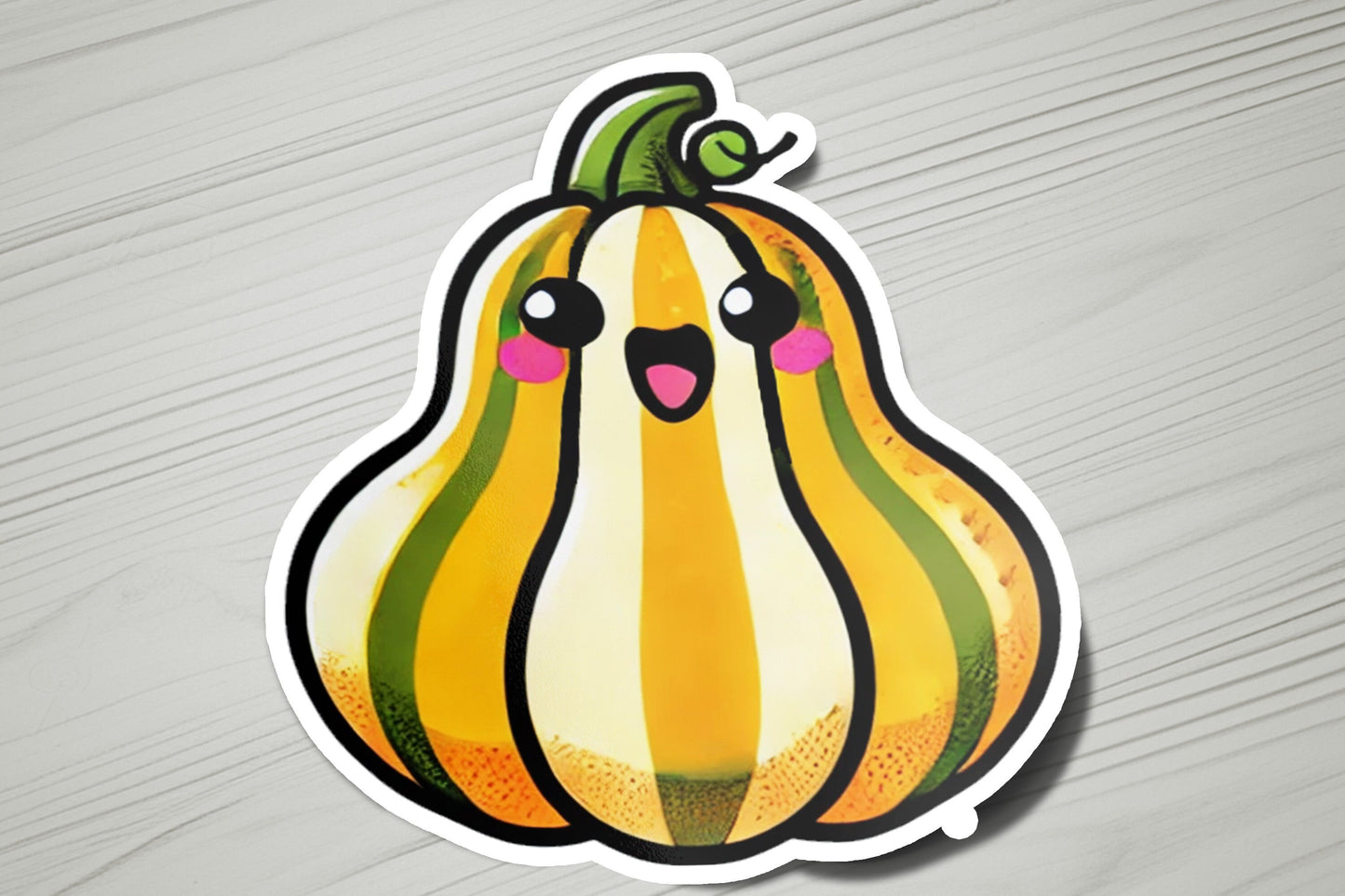 a sticker of a yellow and green squash