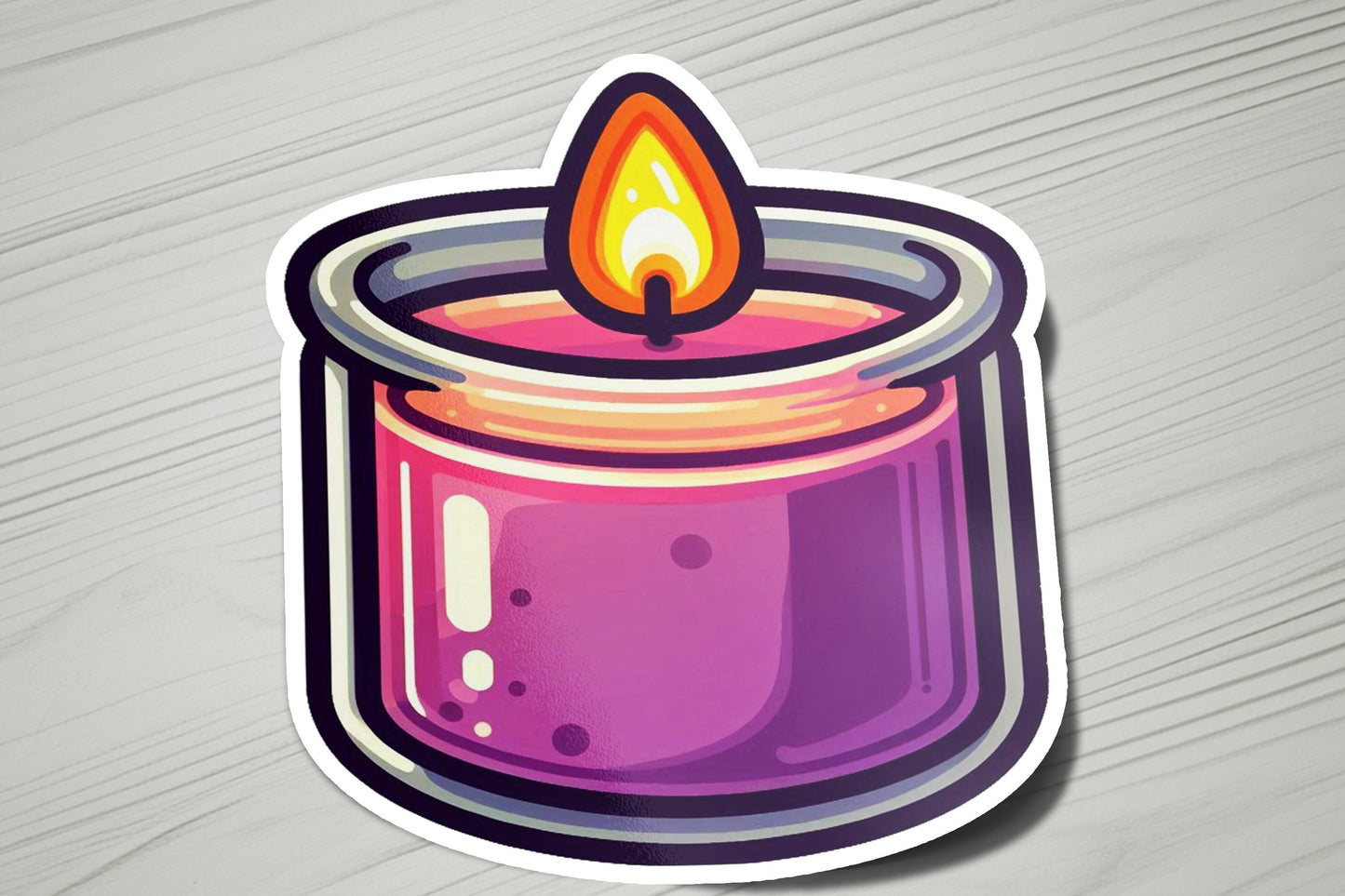 a sticker of a candle on a table