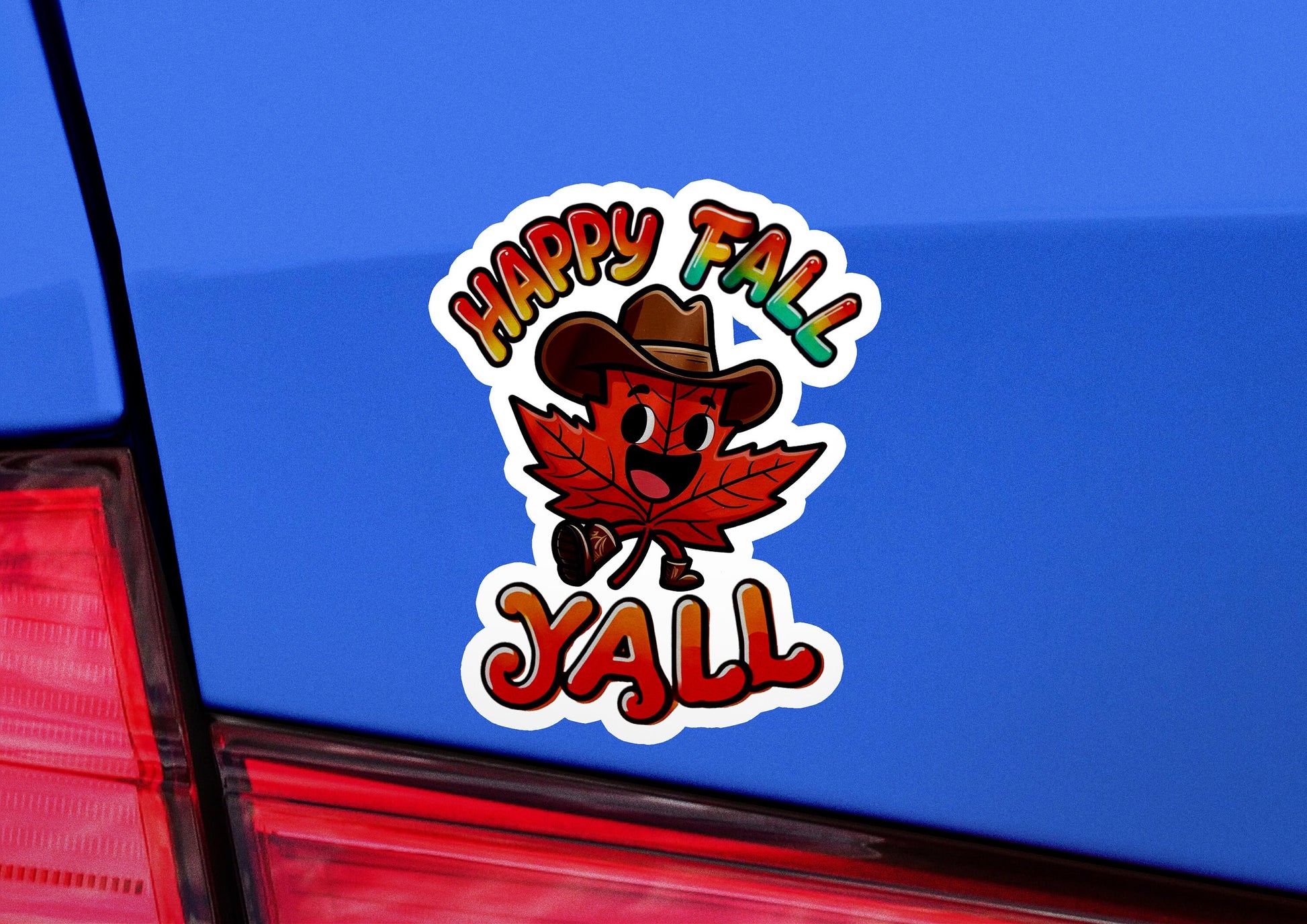 a sticker on the back of a car that says happy fall y&#39;all