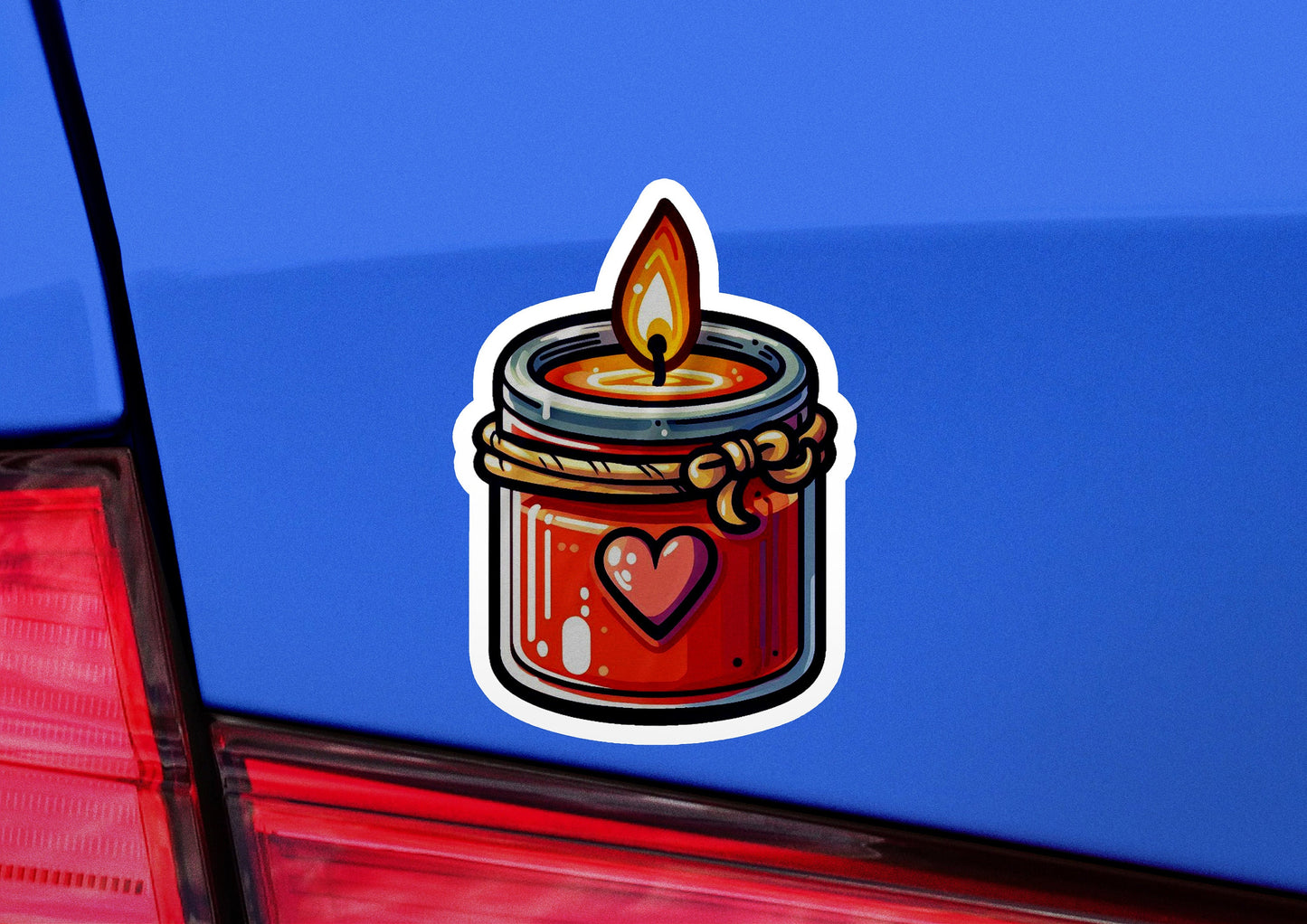 a sticker of a candle with a heart on it