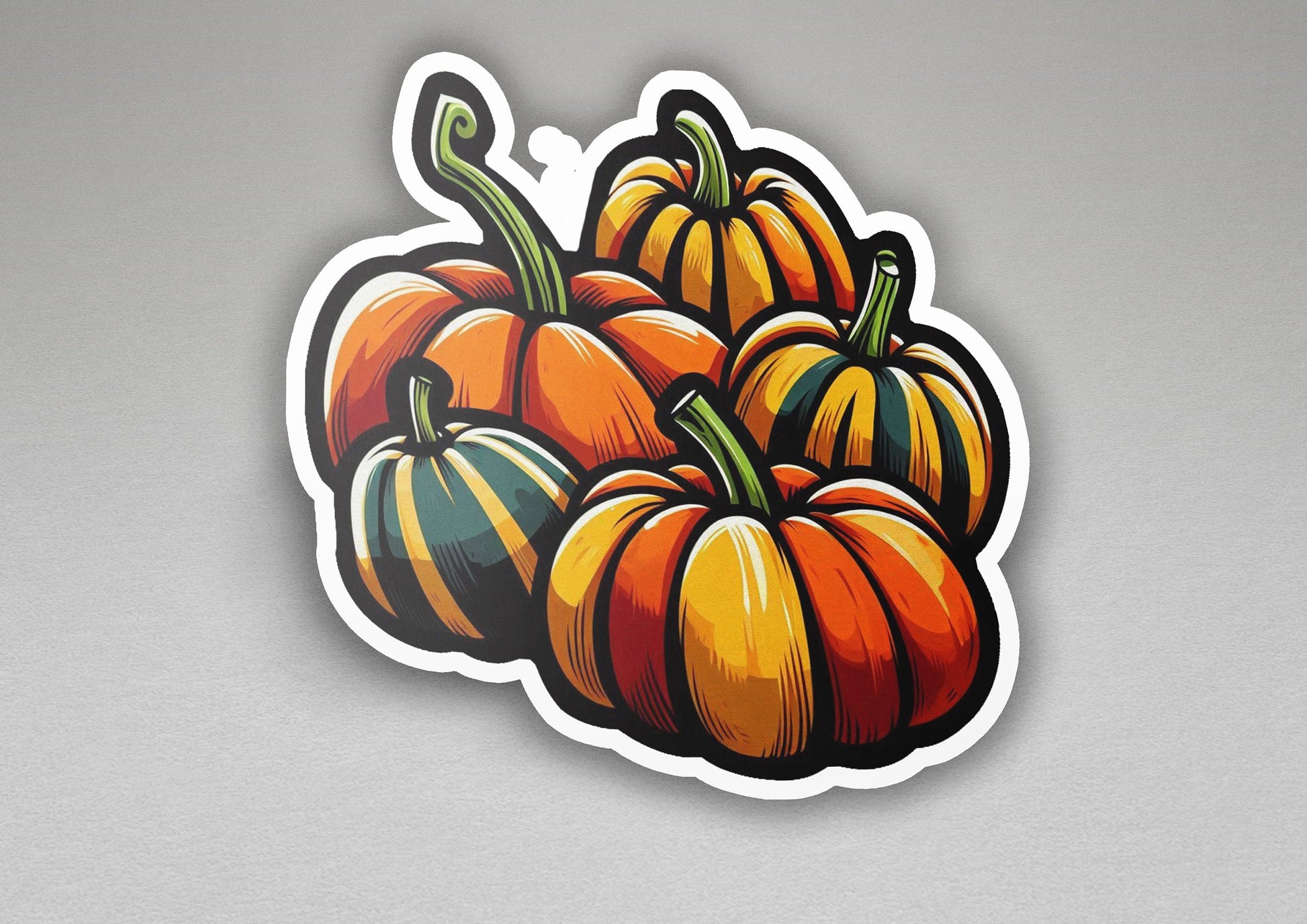 a sticker of a bunch of pumpkins