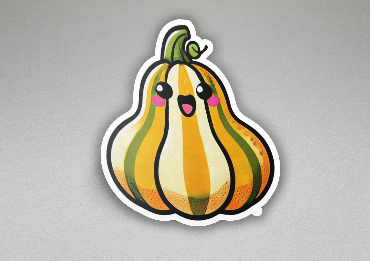 a sticker of a yellow and green squash