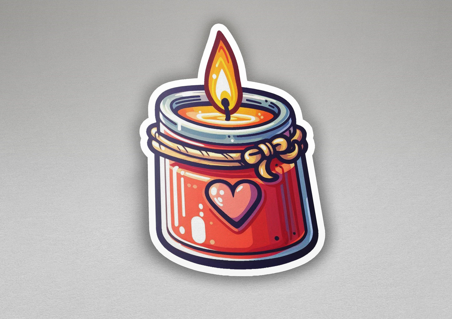 a sticker of a candle with a heart on it