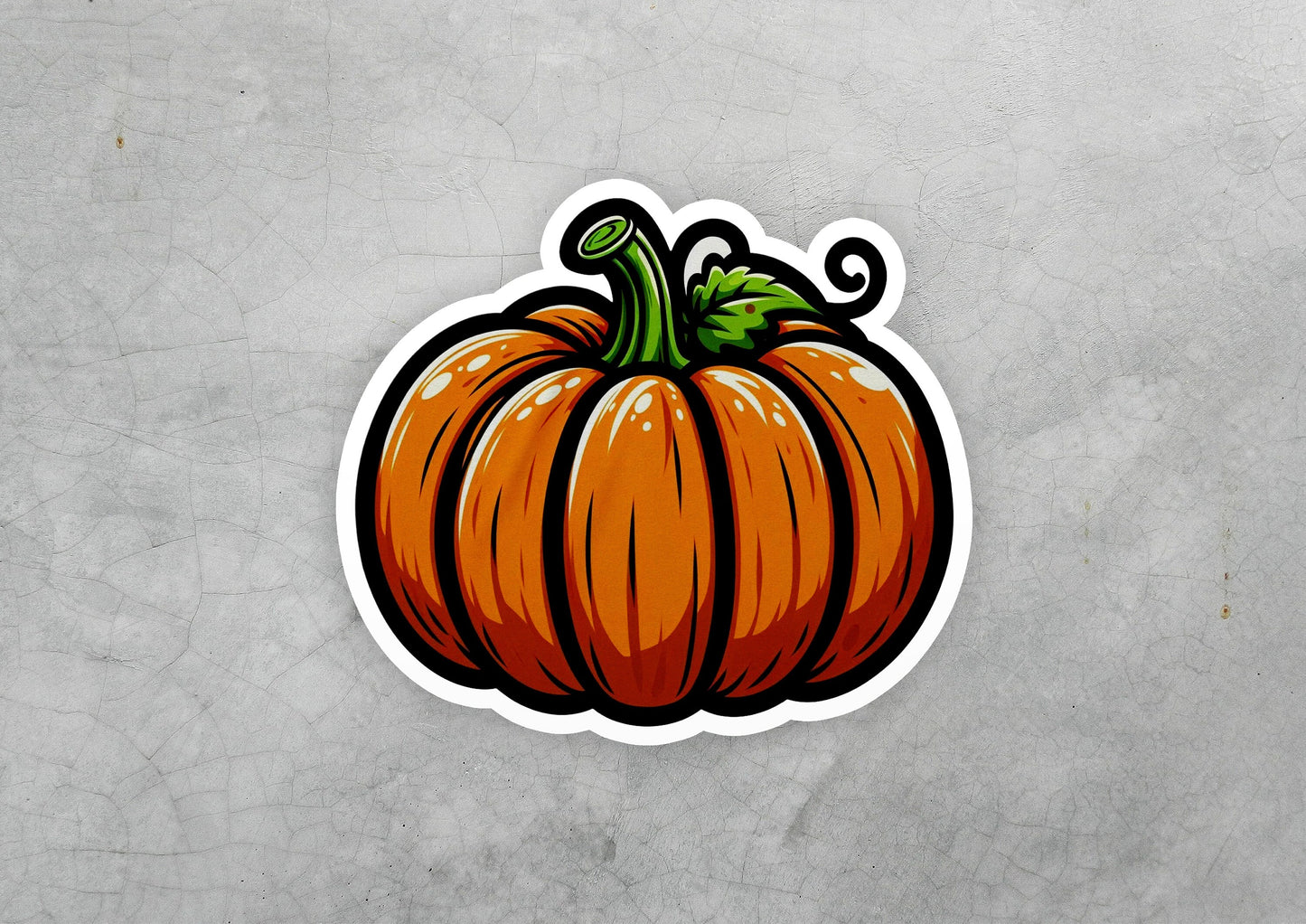 a sticker of a pumpkin on a gray background