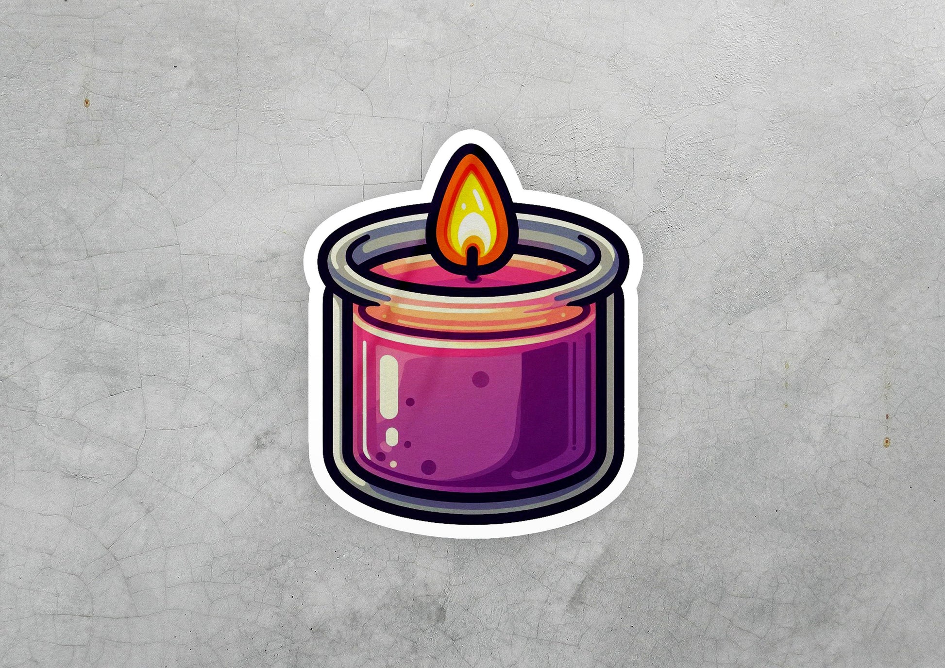 a sticker of a lit candle on a gray background