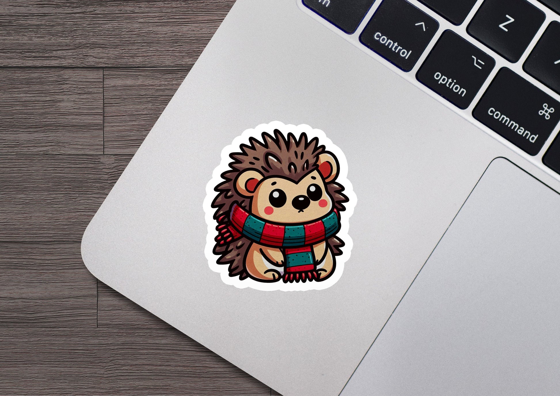 a sticker of a hedge wearing a scarf