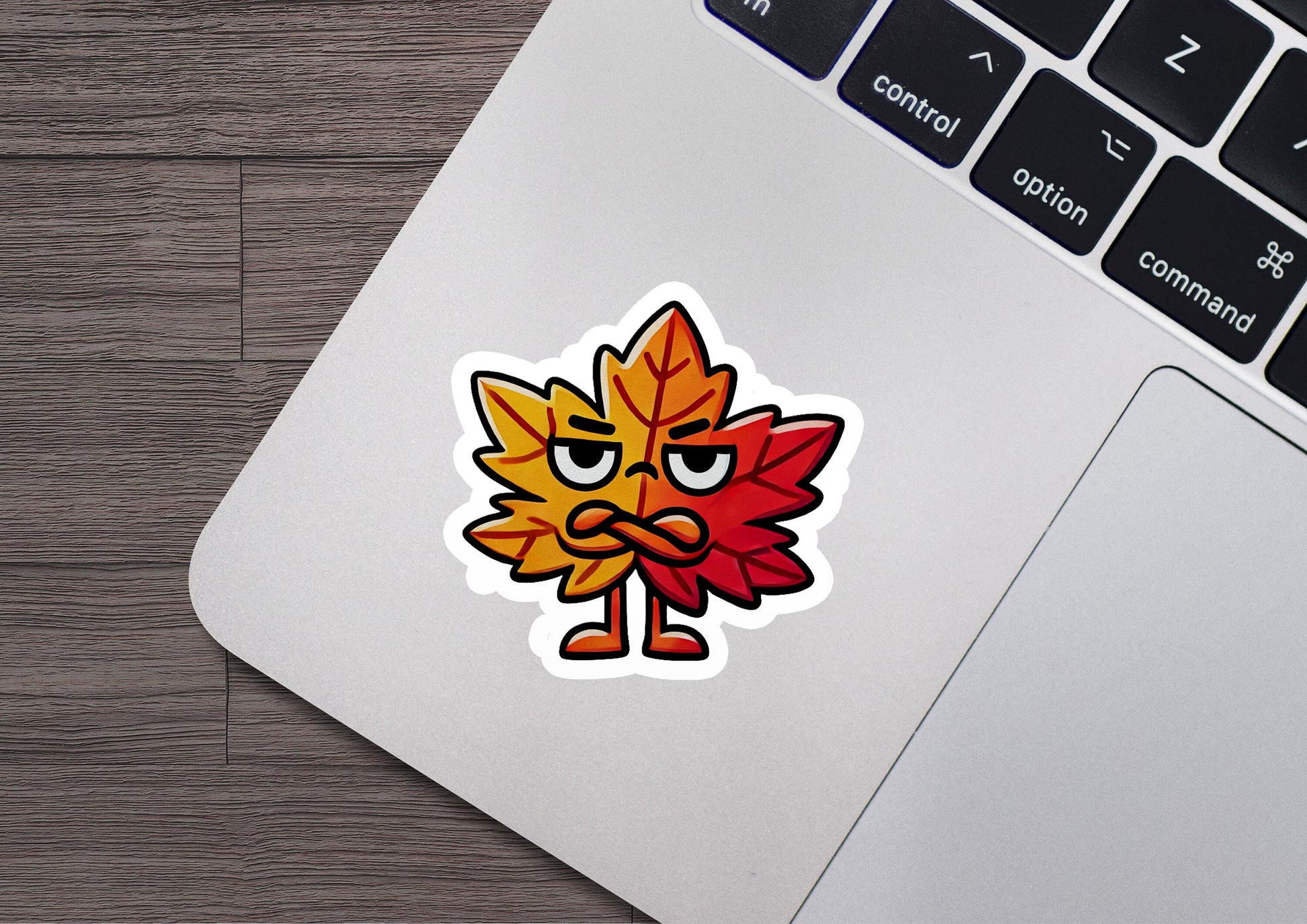 a laptop with a sticker of a leaf on it