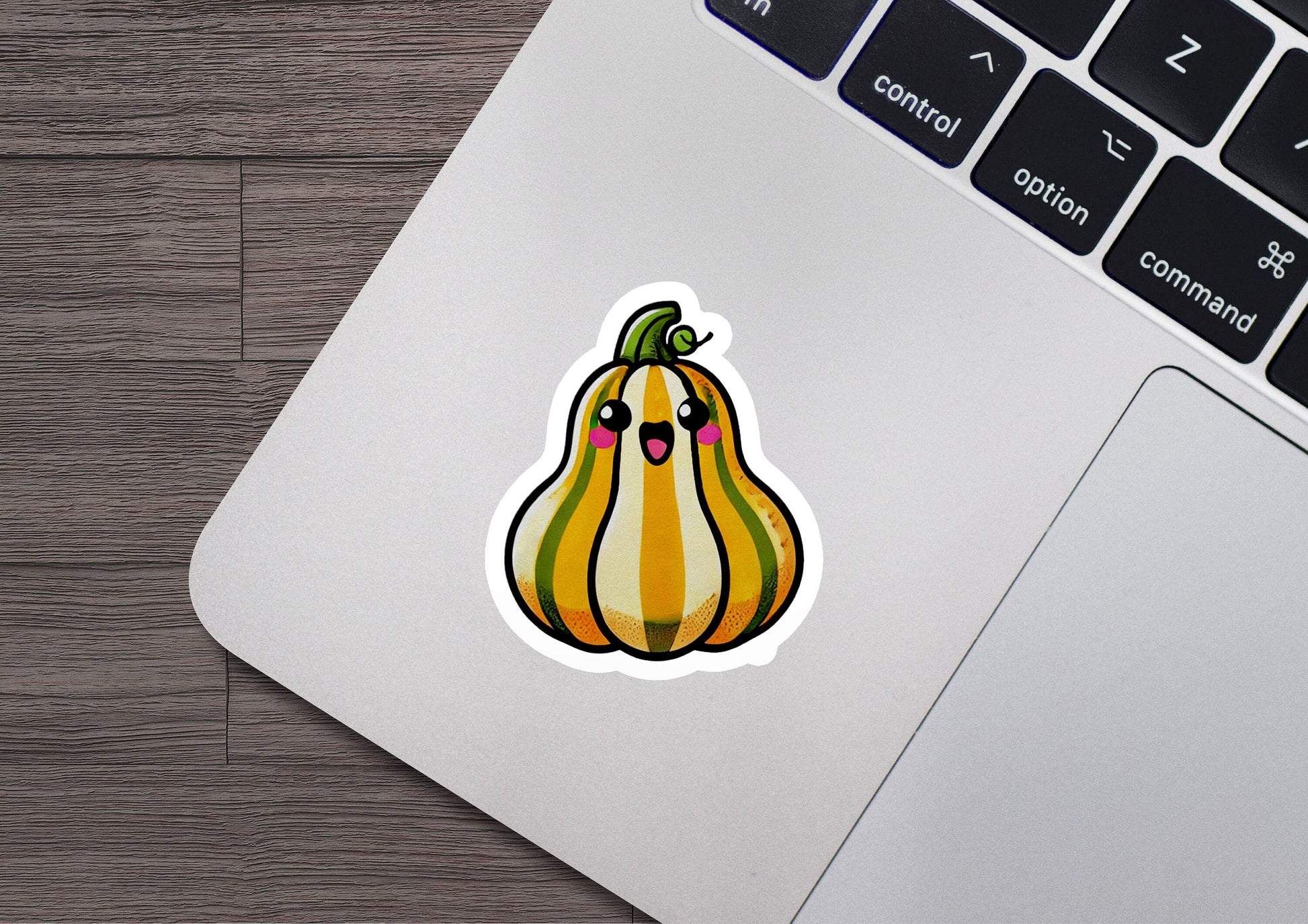 a sticker of a squash on a laptop