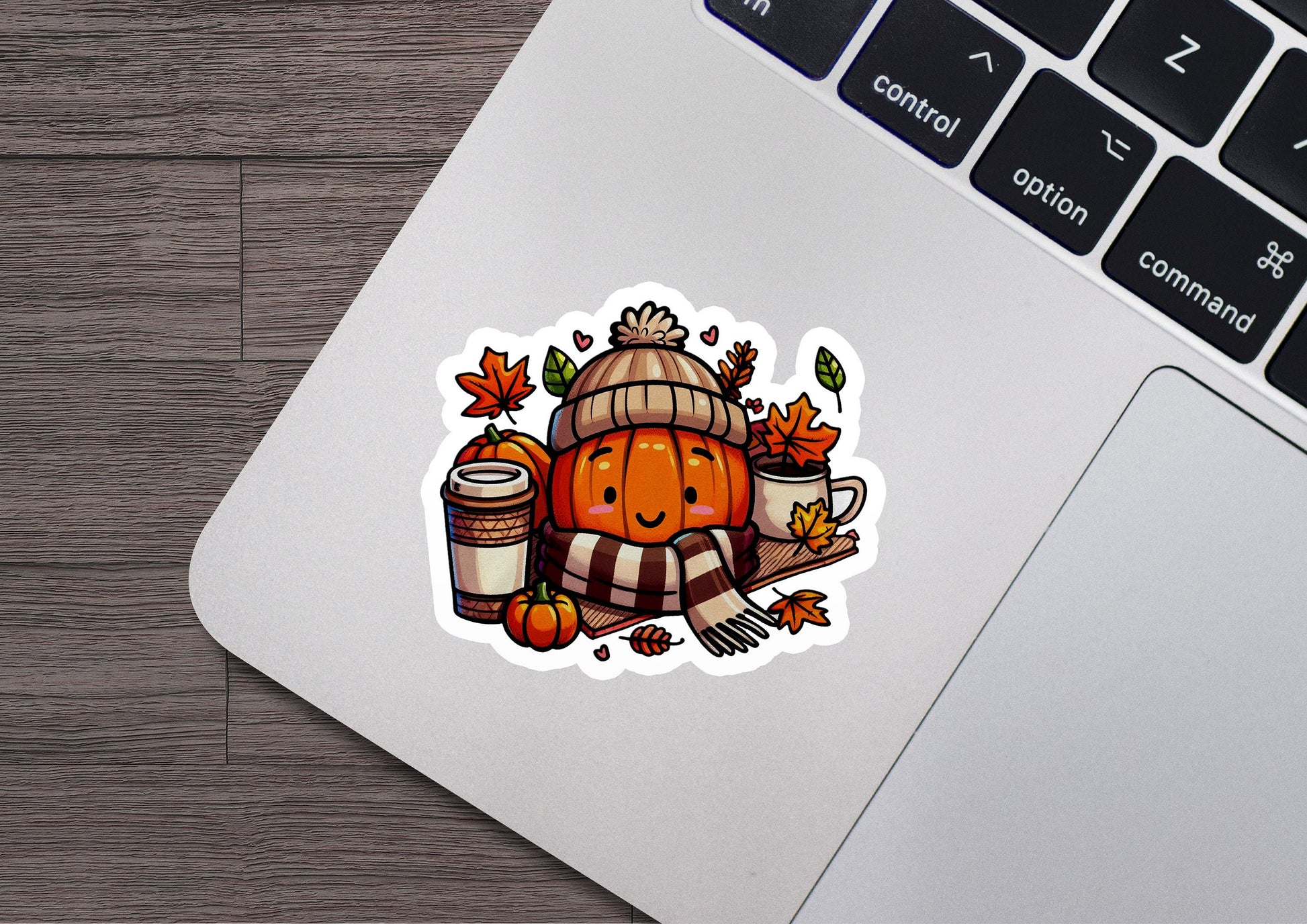 a laptop with a sticker of a fall scene