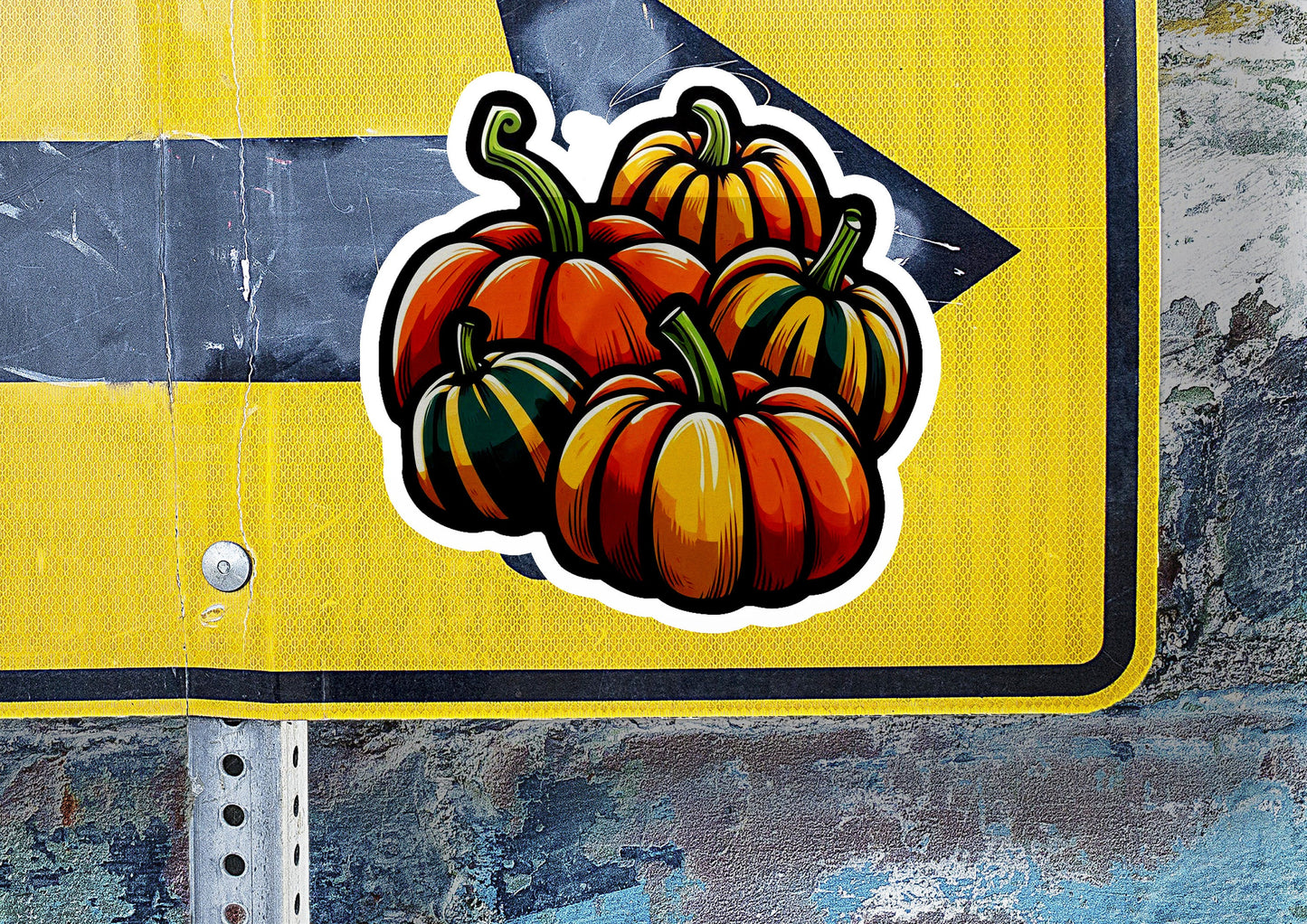 a street sign with a bunch of pumpkins on it