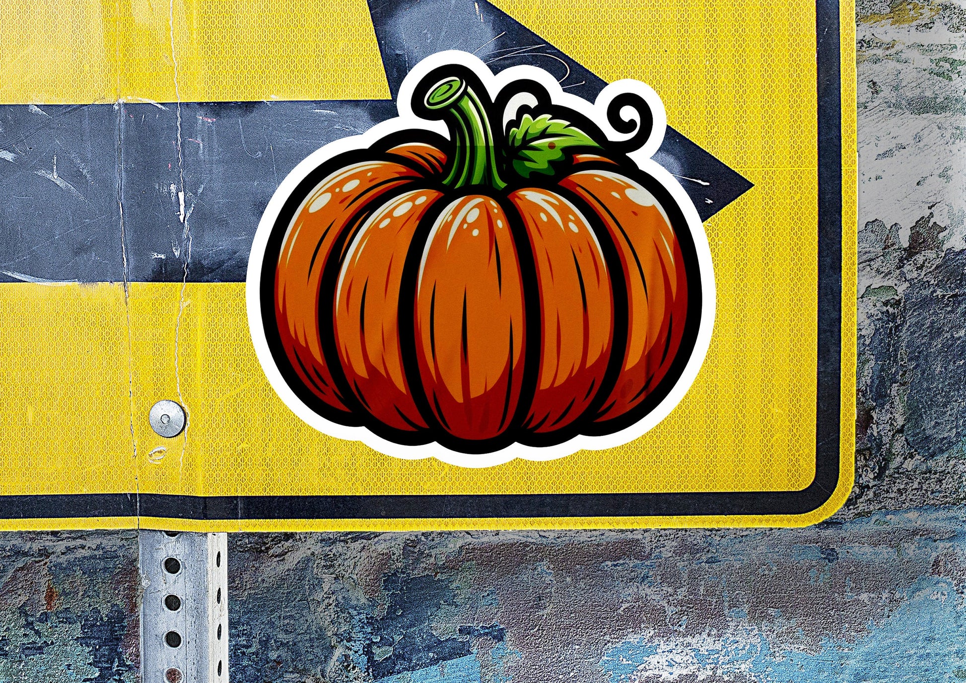 a street sign with a picture of a pumpkin on it