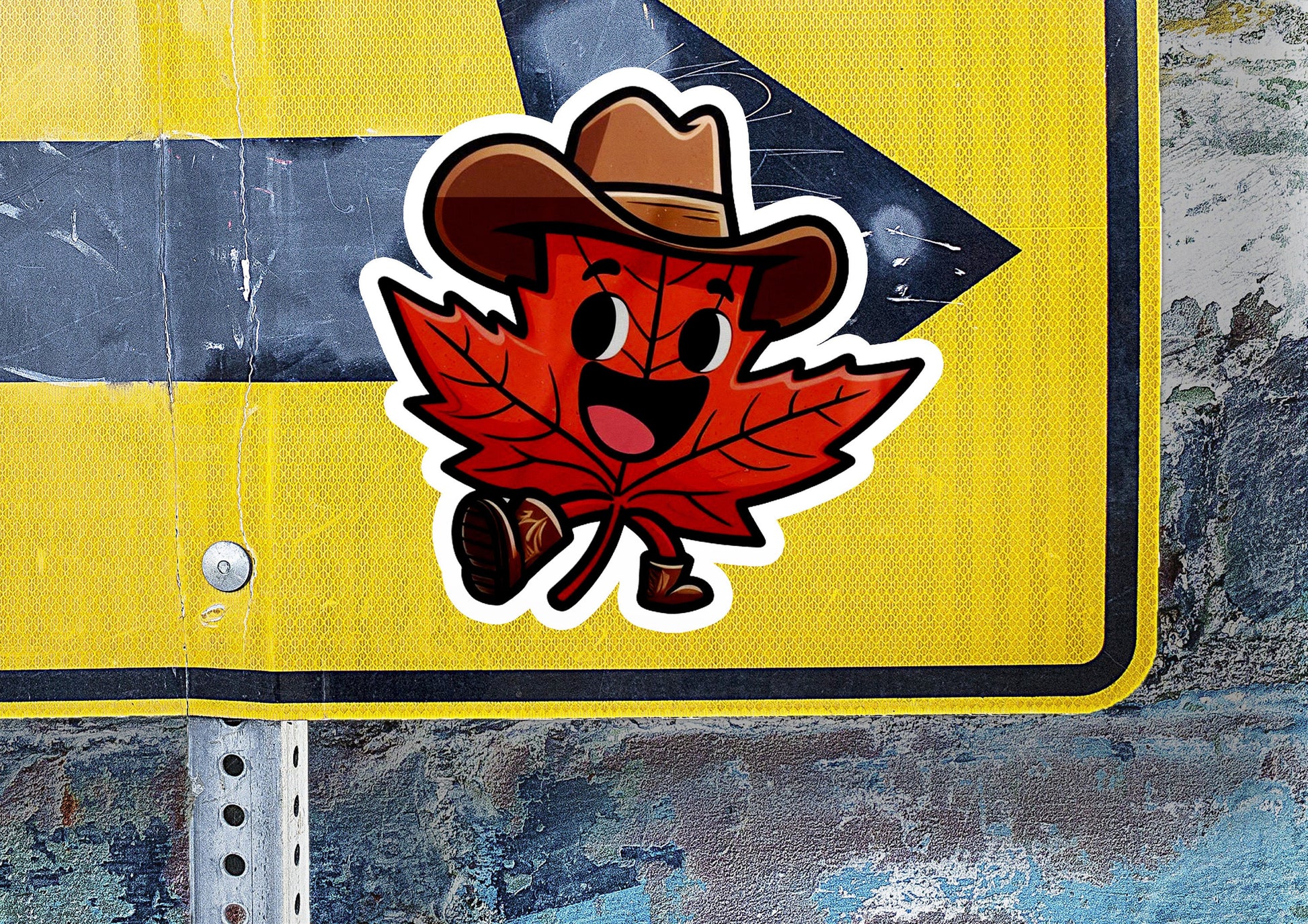 a sticker of a leaf wearing a cowboy hat