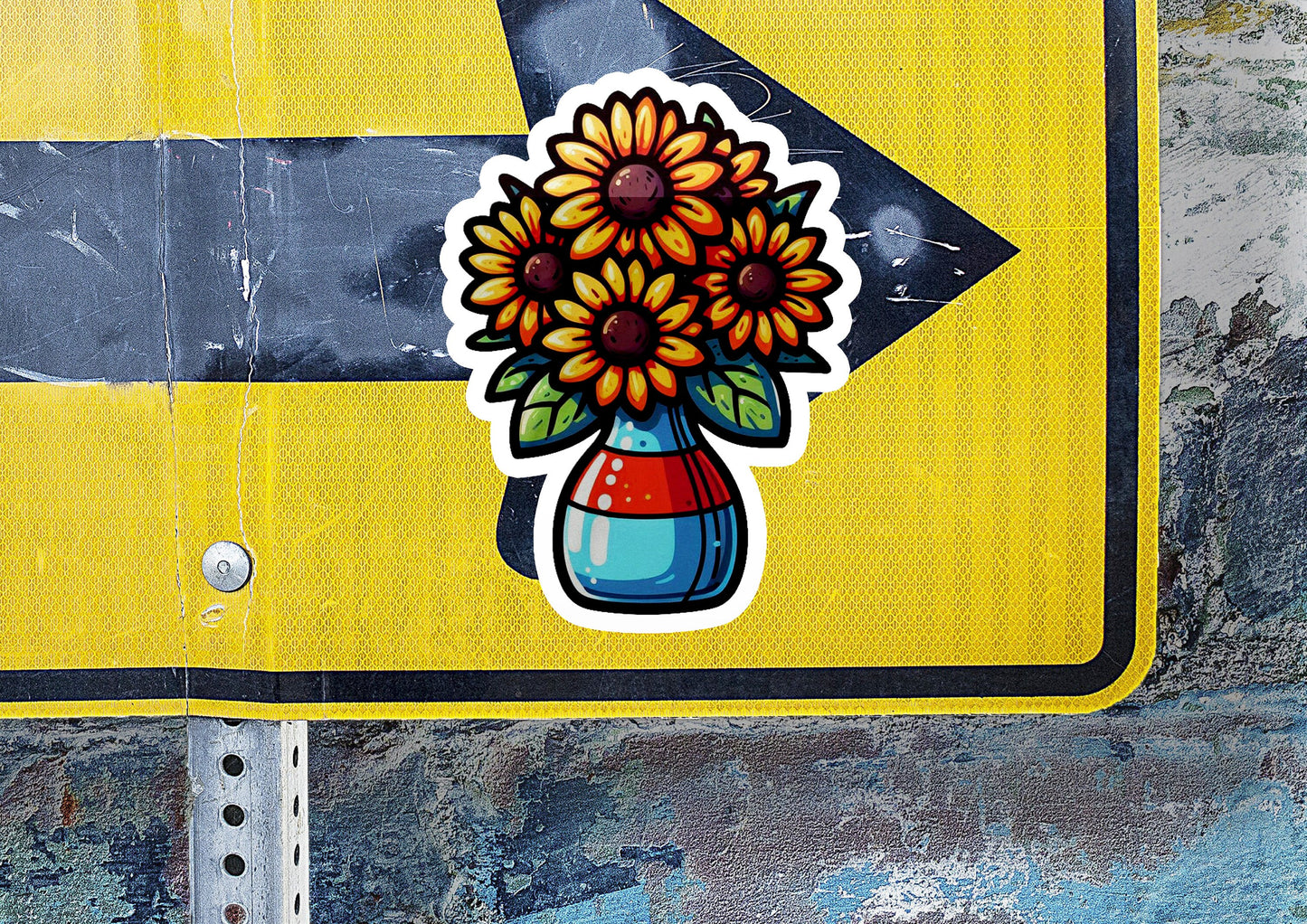 a sticker of a vase with flowers on it