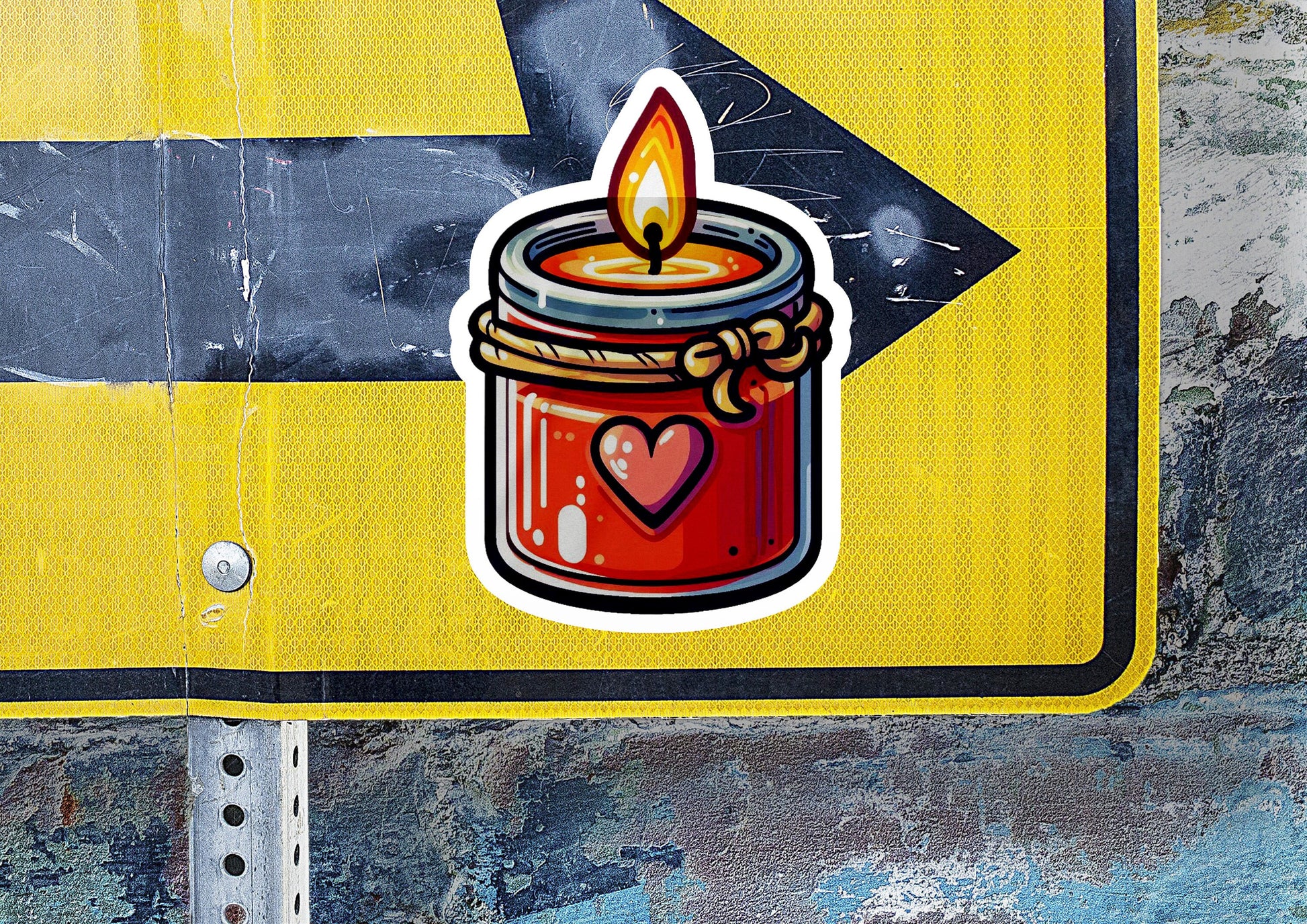 a sticker of a candle with a heart on it