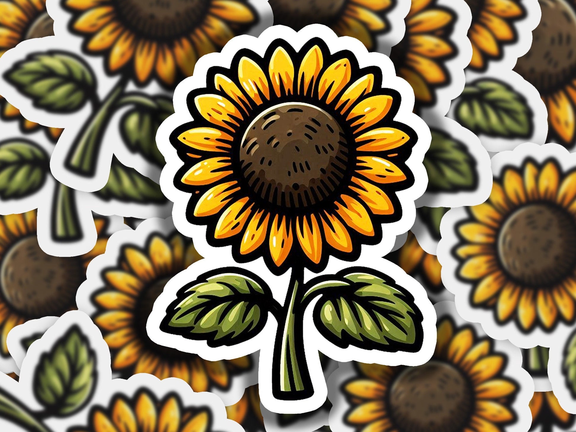 a sticker of a sunflower on a white background