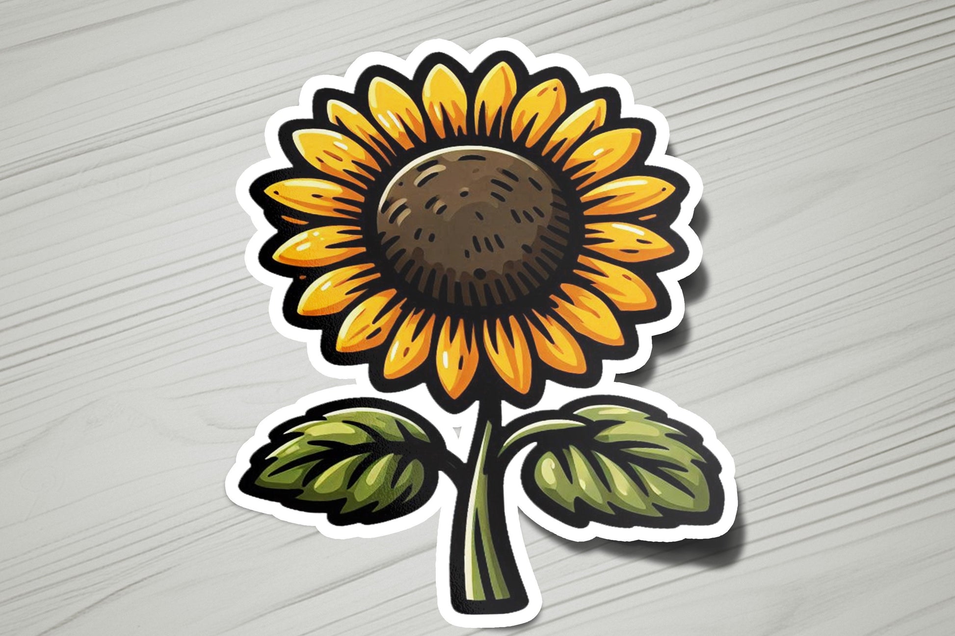 a sticker of a sunflower on a table