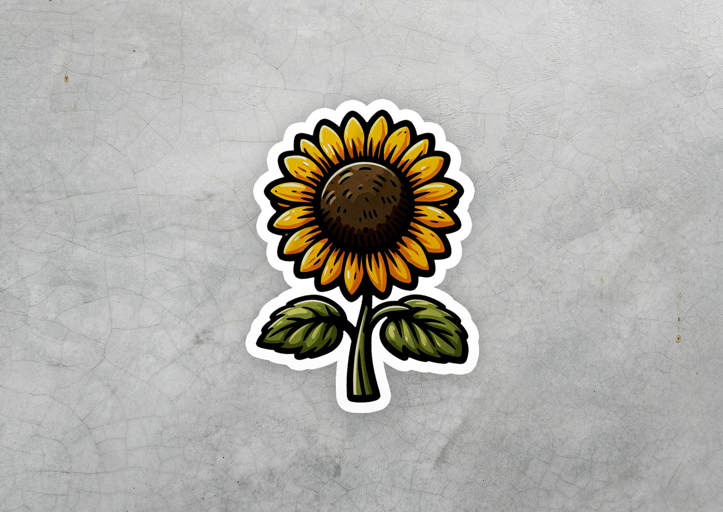 a sticker of a sunflower on a gray background