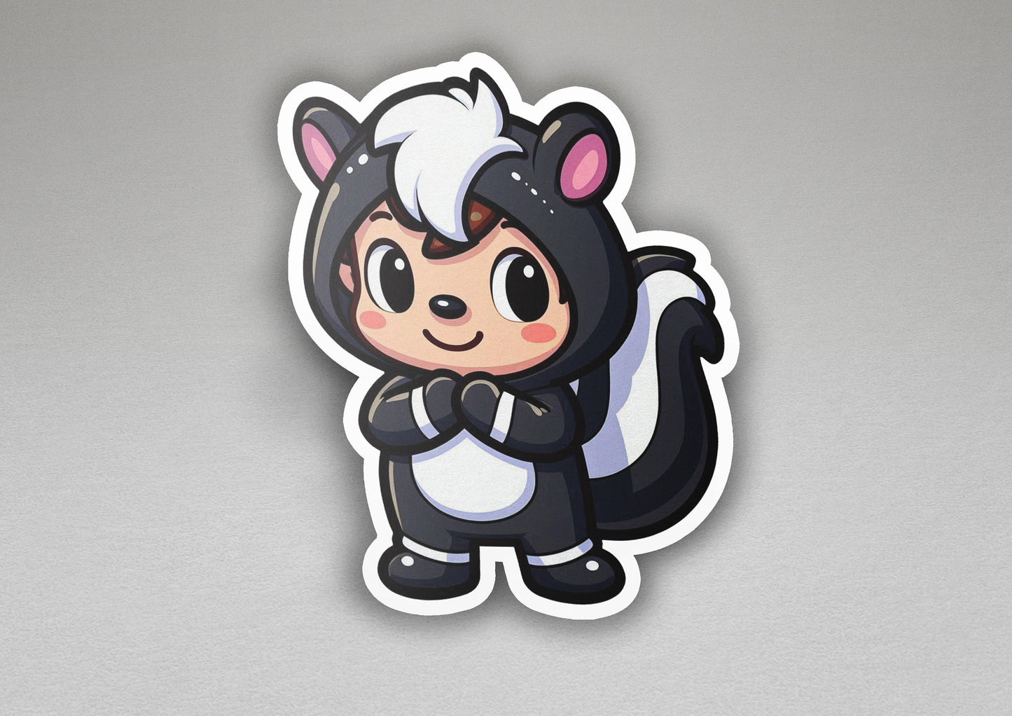 a sticker of a little girl in a panda suit