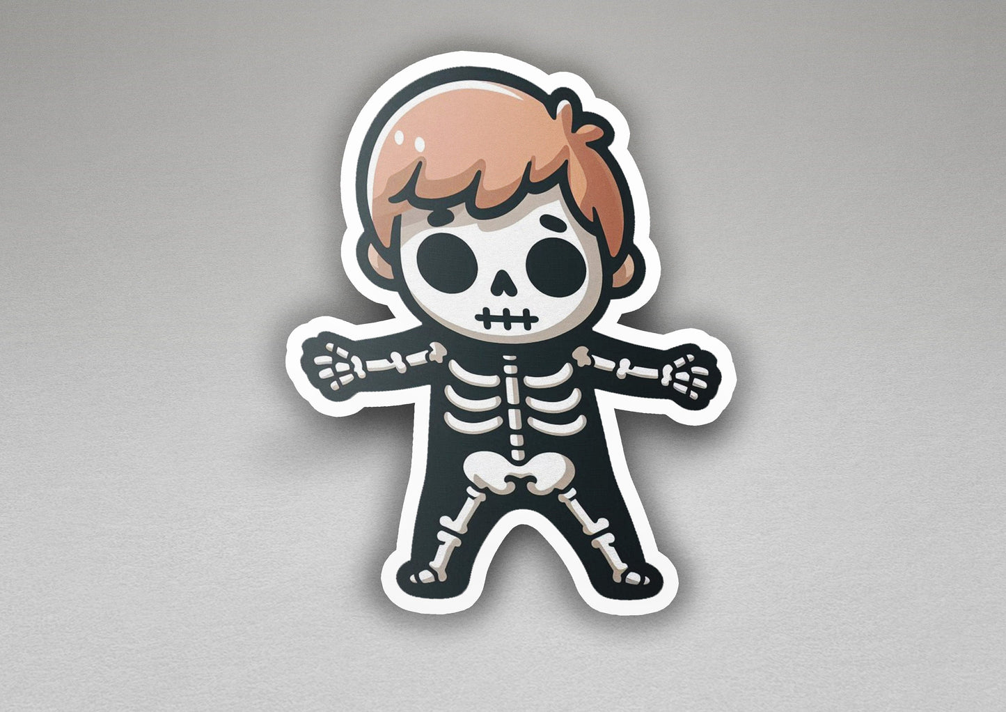 a sticker of a skeleton with a red hair