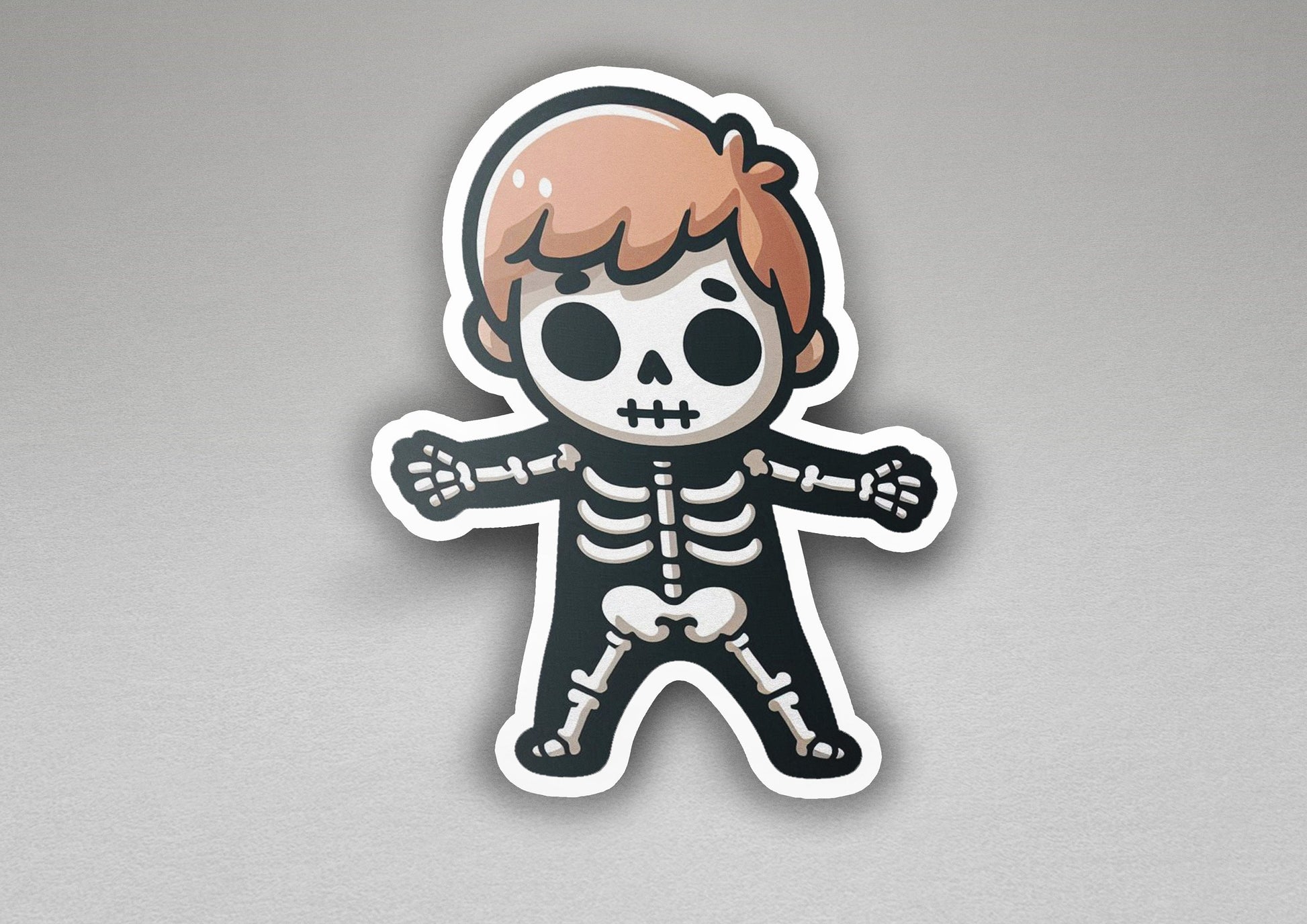 a sticker of a skeleton with a red hair